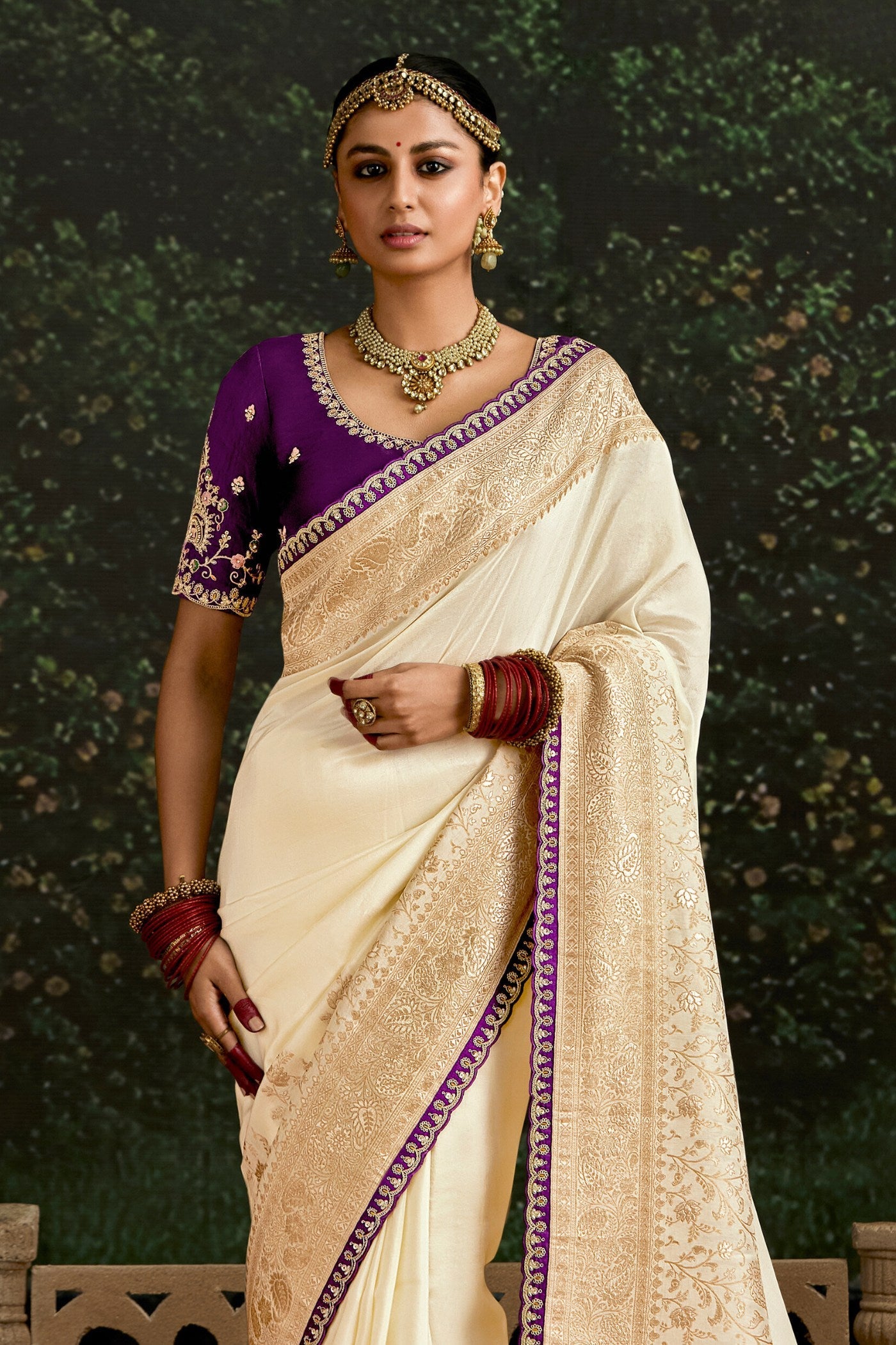 Alabaster Cream Designer Banarasi Saree