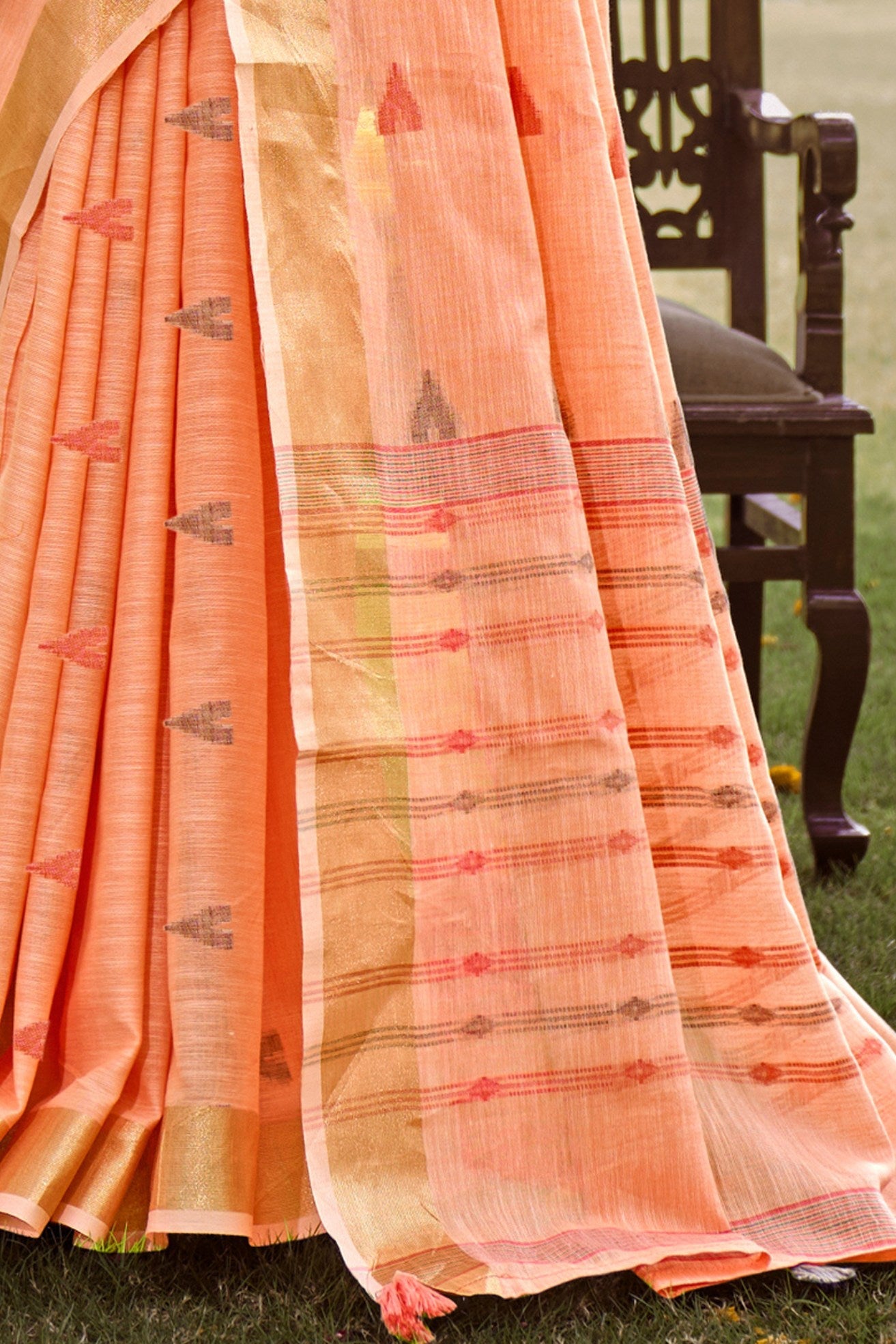 Manhattan Peach Cotton Silk Saree