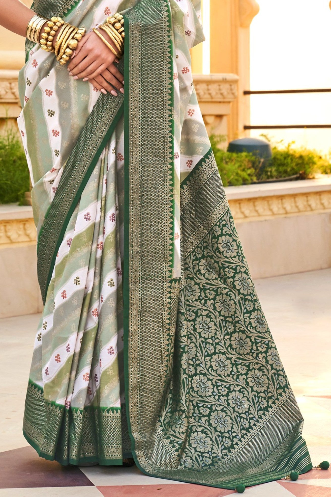 Granite Green Woven Patola Printed Silk Saree