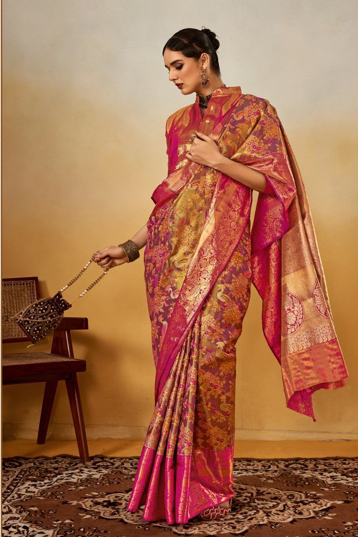 Contessa Pink Woven Kanjivaram Saree