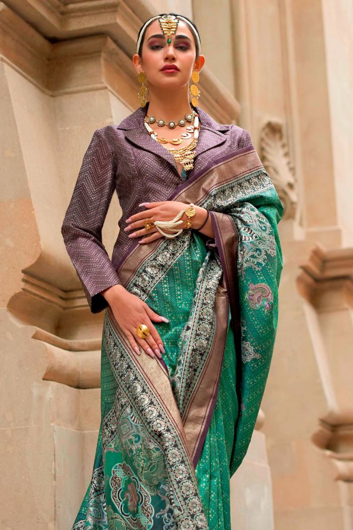 Sea Green Printed Patola Saree