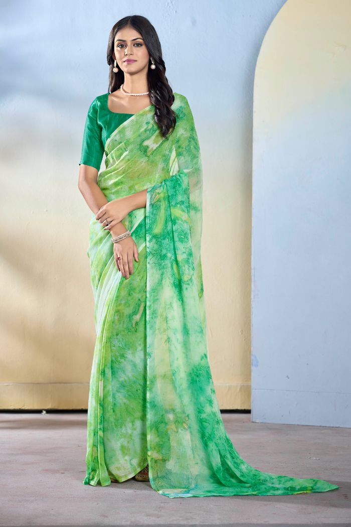 Pista Green Ready To Wear Georgette Saree