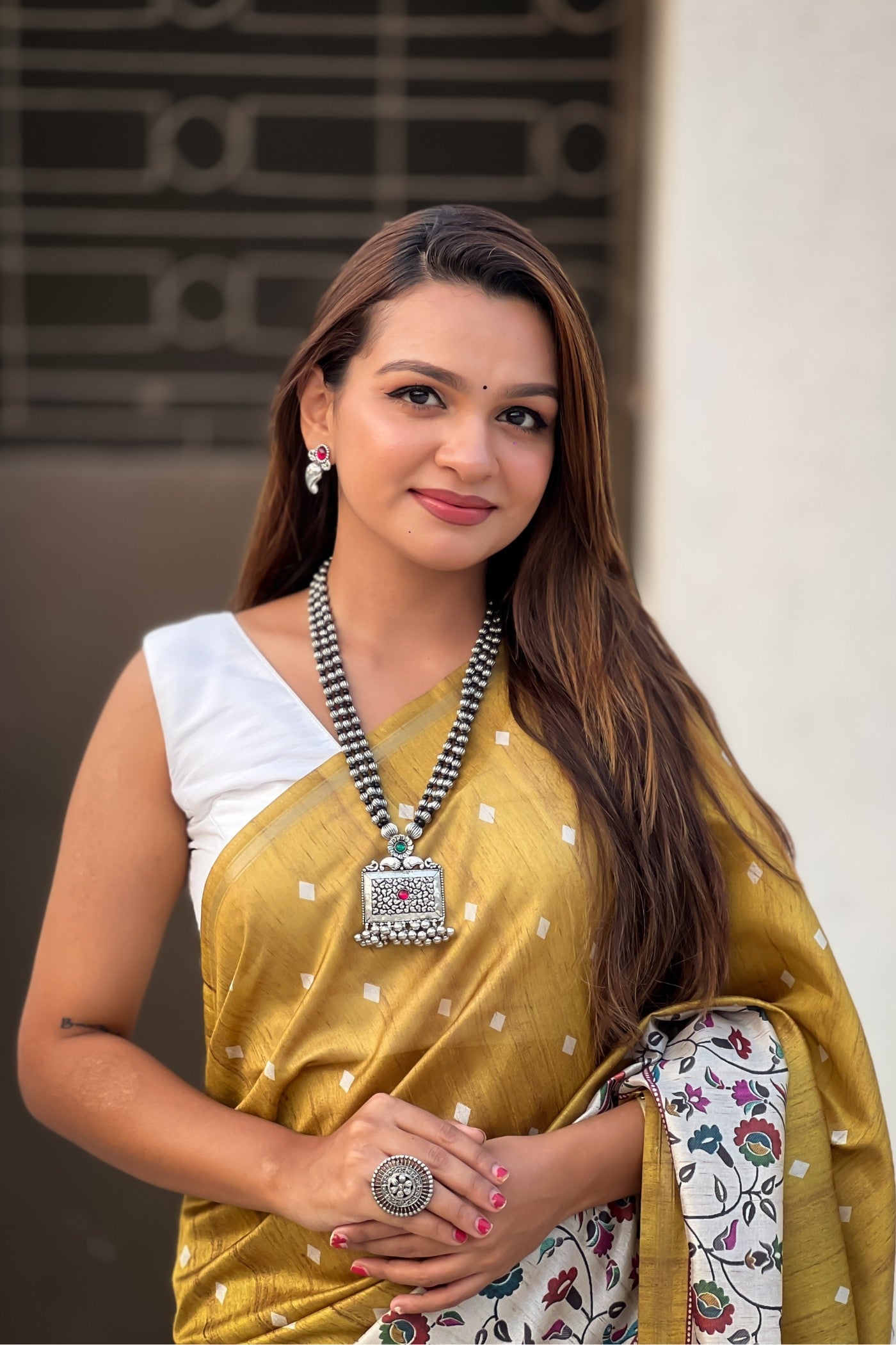 Mustard Yellow Floral Printed Kalamkari Saree