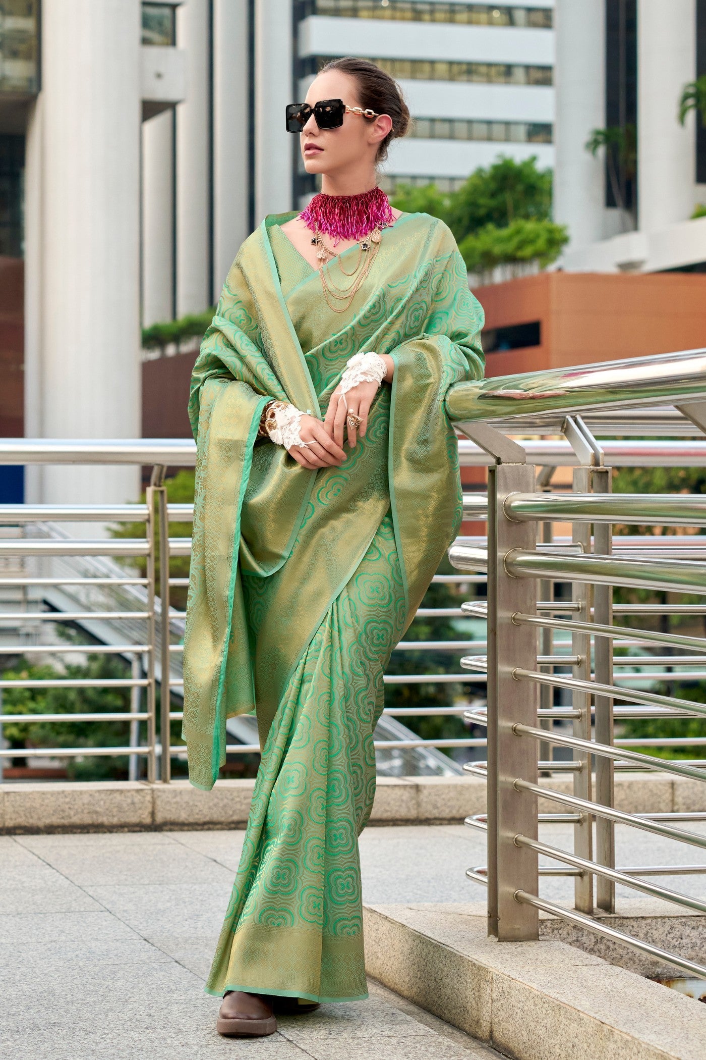 Pear Green Handloom Kanjivaram Saree