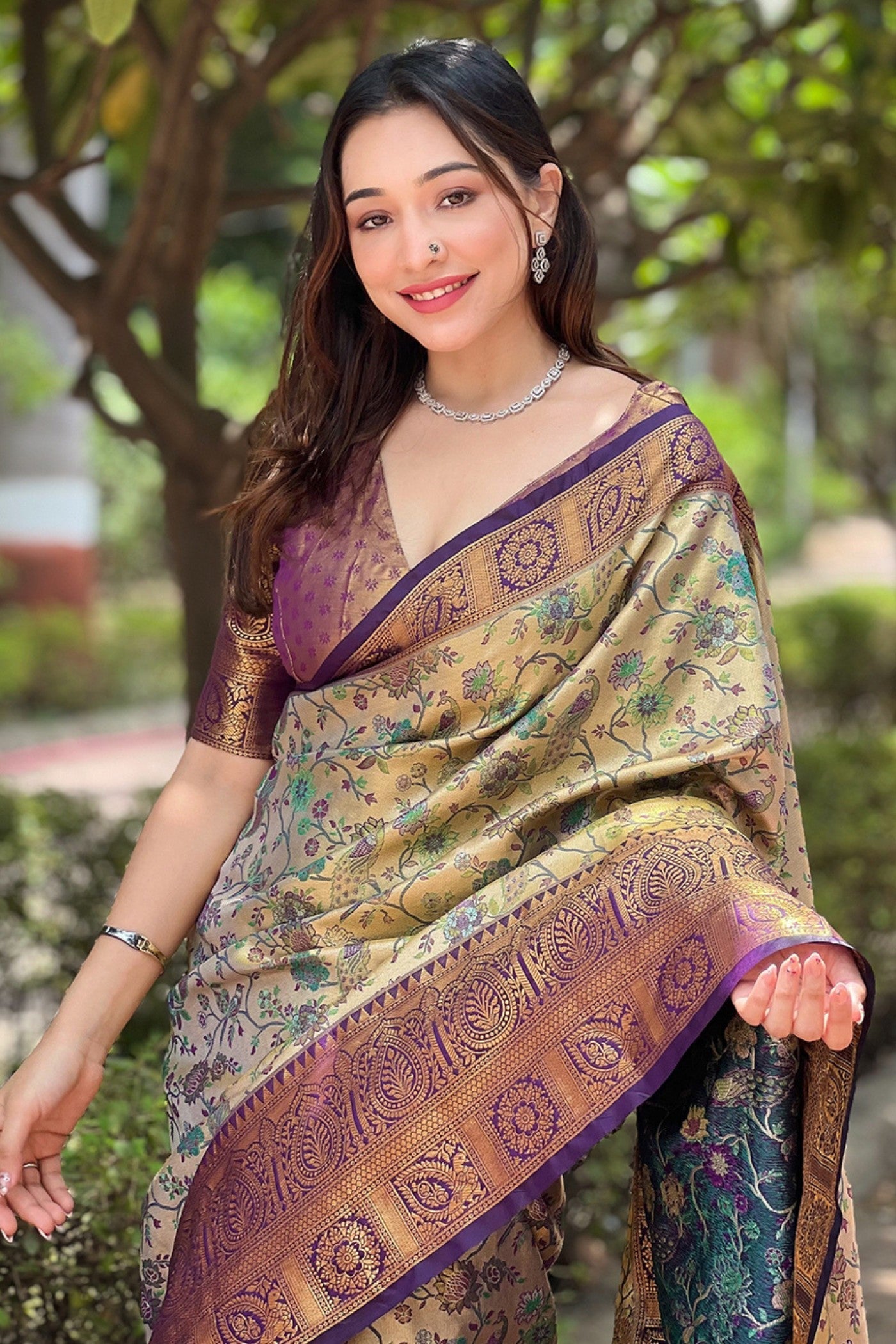 Akaroa Green and Gold Woven Banarasi Saree