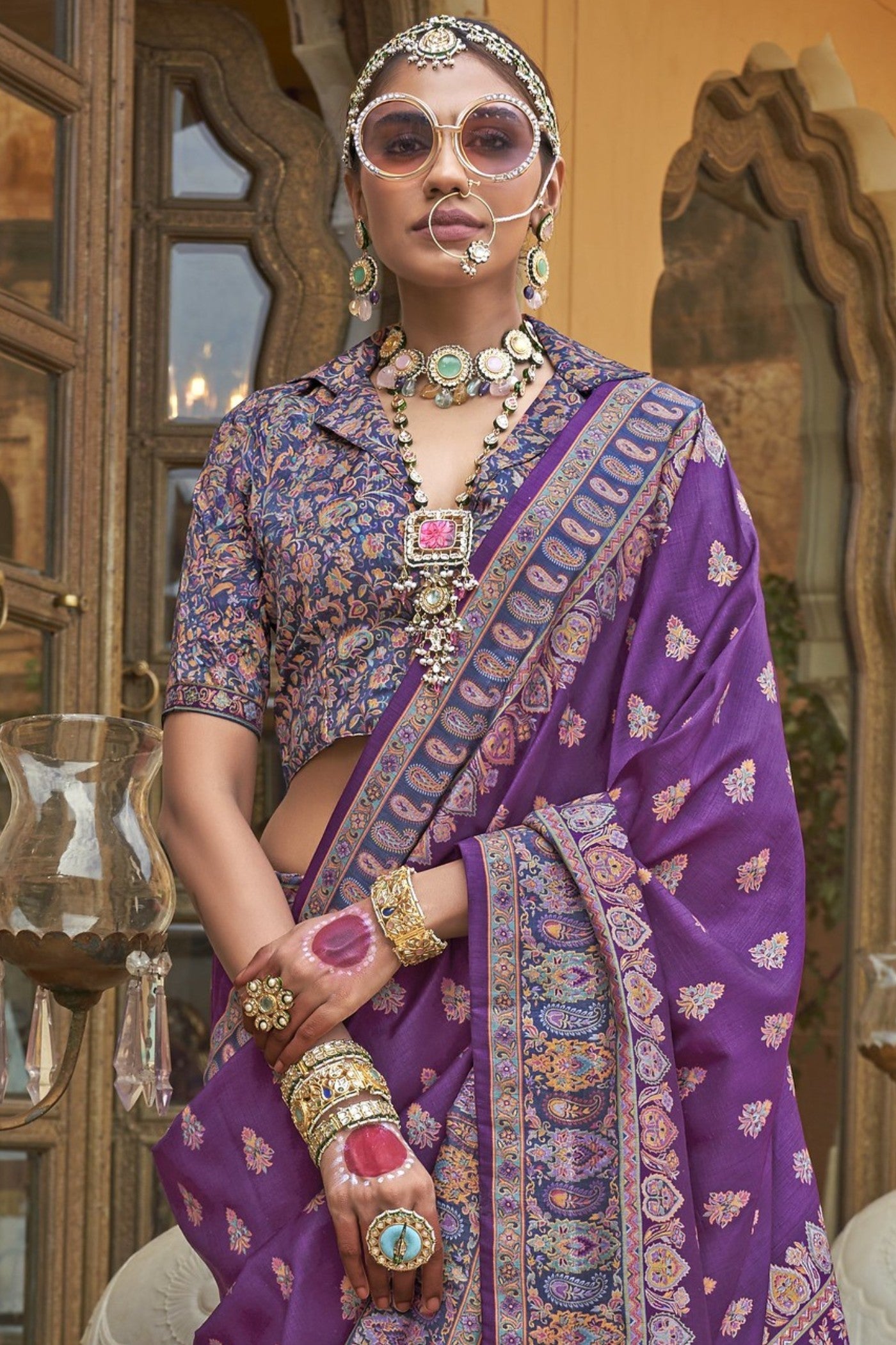 Foxglove Purple Banarasi Jamawar Saree