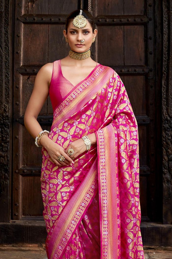 Hibiscus Pink Woven Banarasi Saree