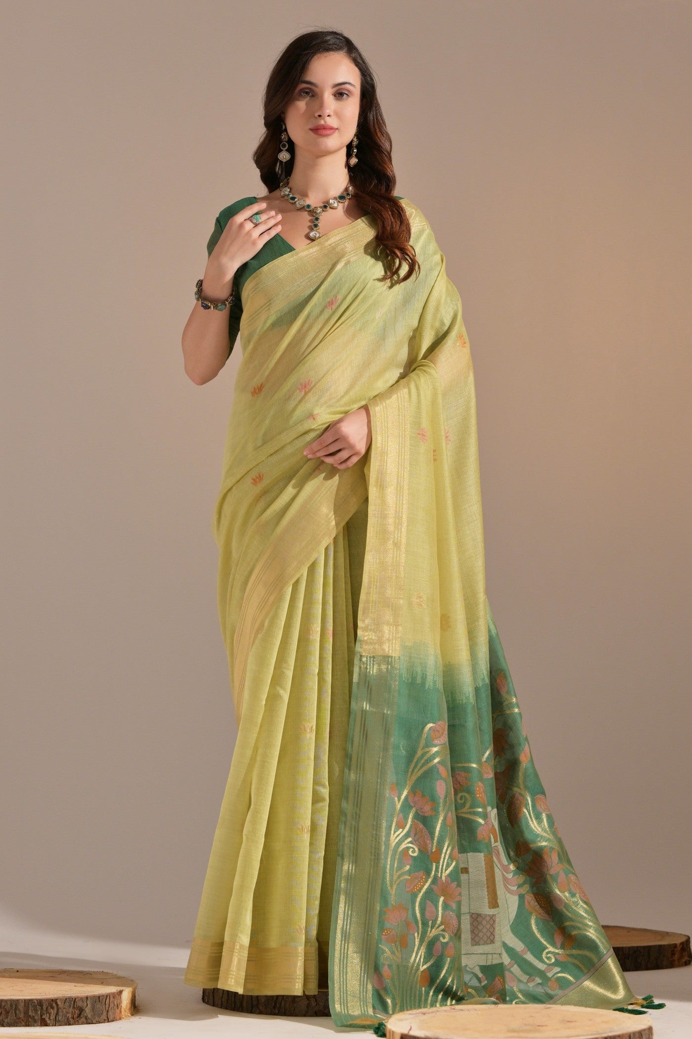 Light Sun Yellow Woven Muga Cotton Saree