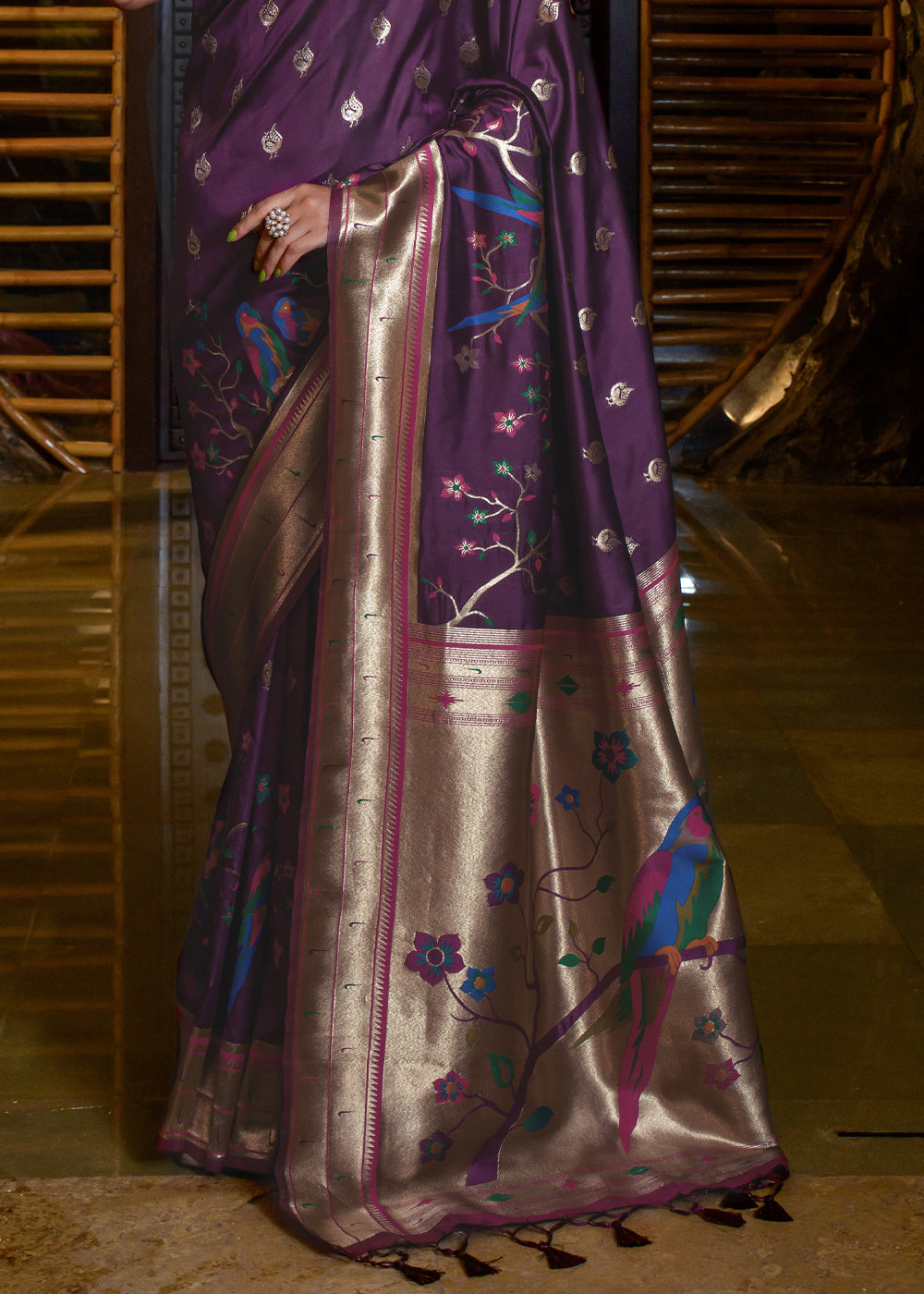 Matterhorn Purple Woven Paithani Silk Saree