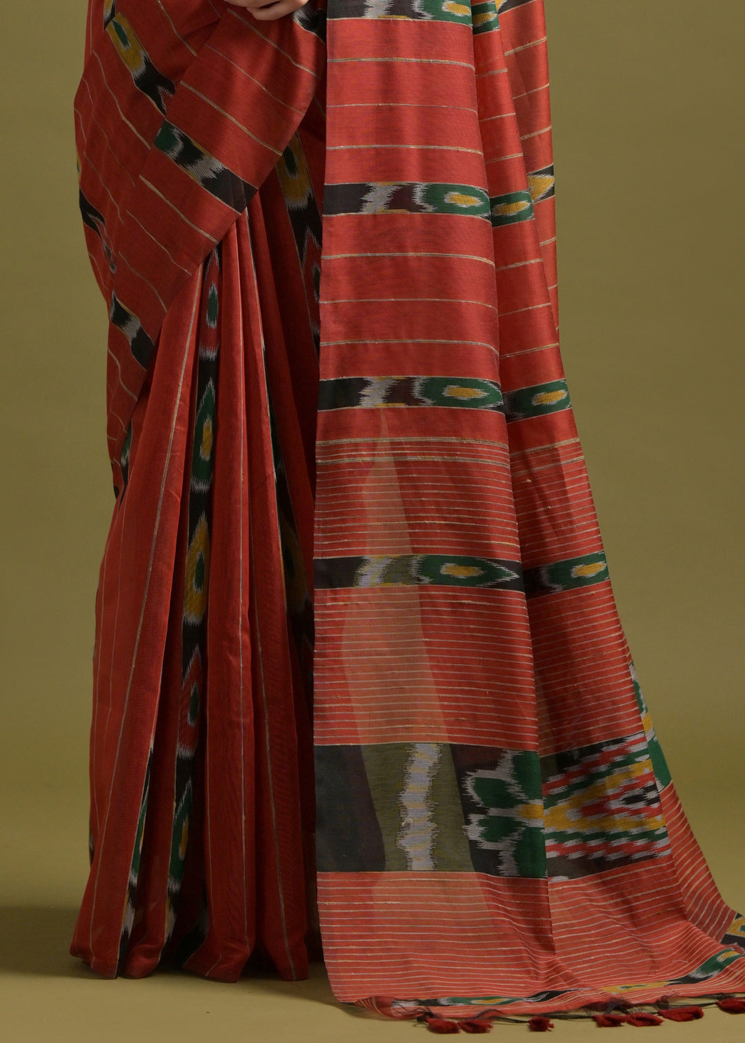 Spice Brown Soft Ikkat Cotton Woven Saree