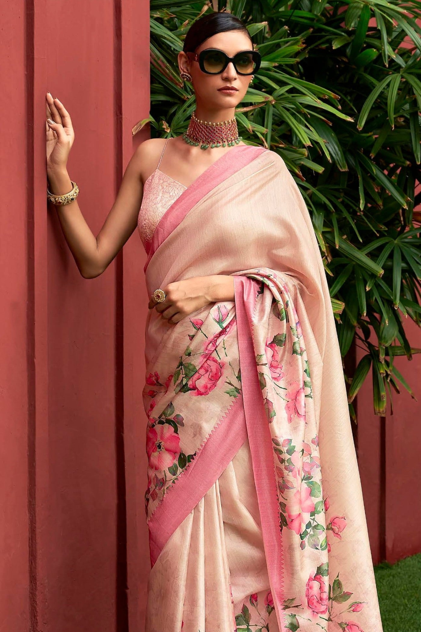 Lumber Pink Digital Printed Banarasi Saree