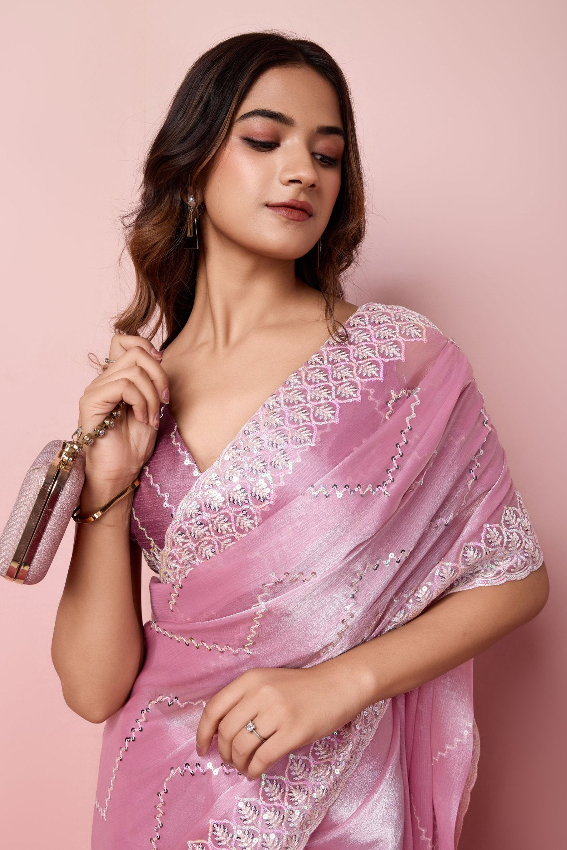 Ballet Slipper Pink Designer Partywear Saree