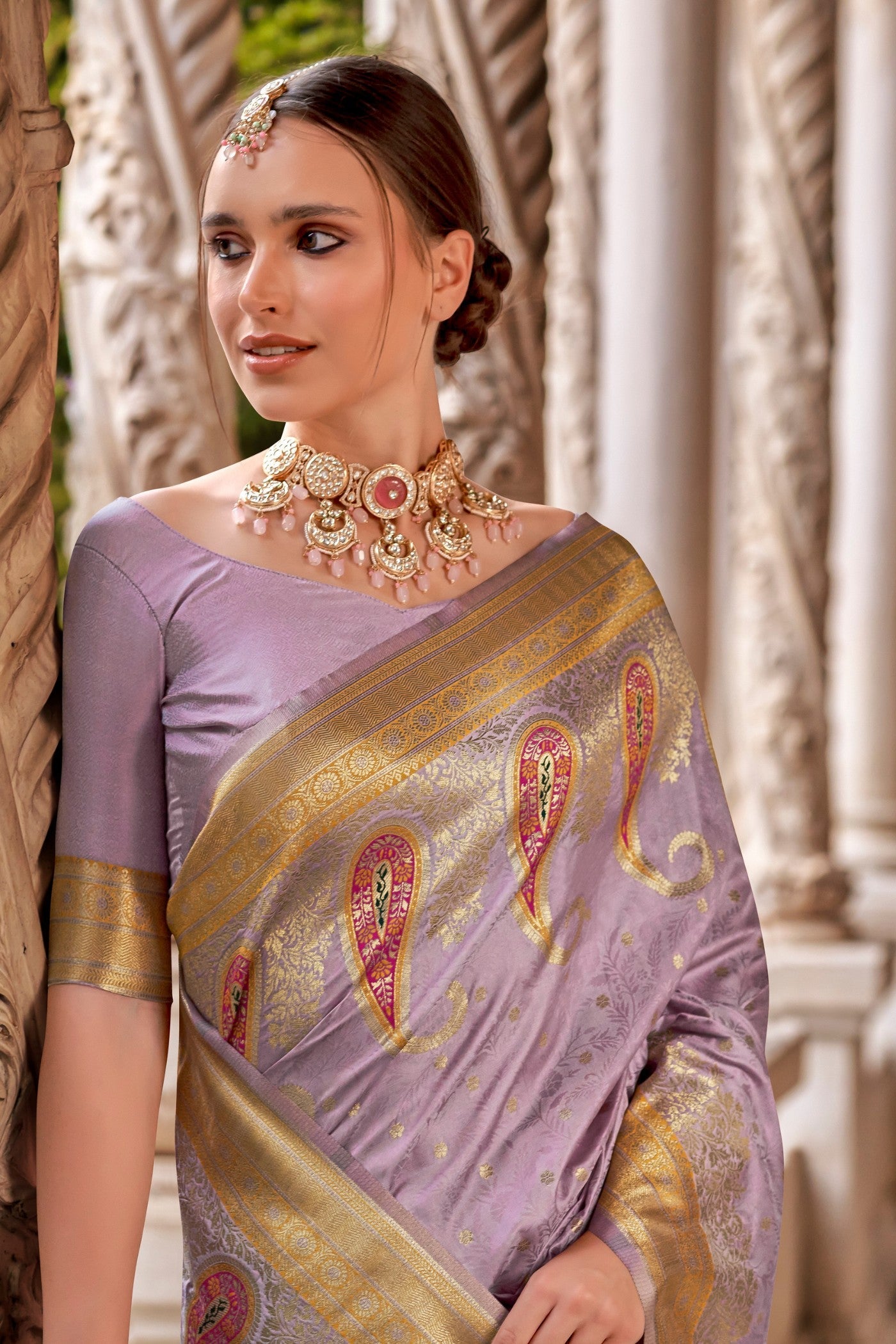 Smokey Purple Banarasi Soft Silk Saree