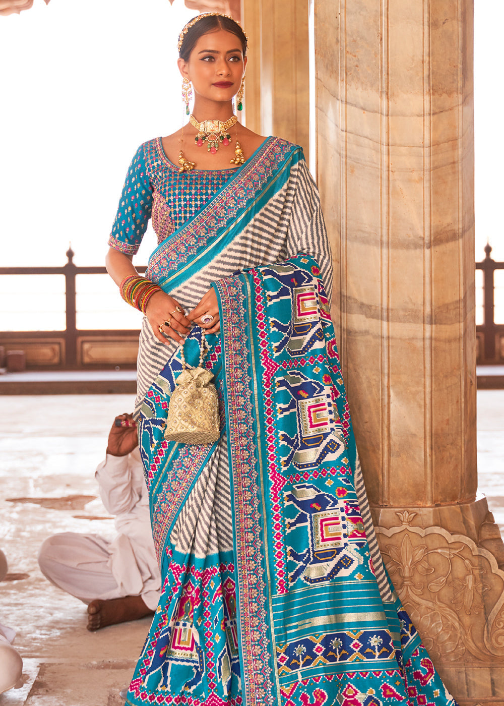 Eastern Blue and White Woven Patola Saree