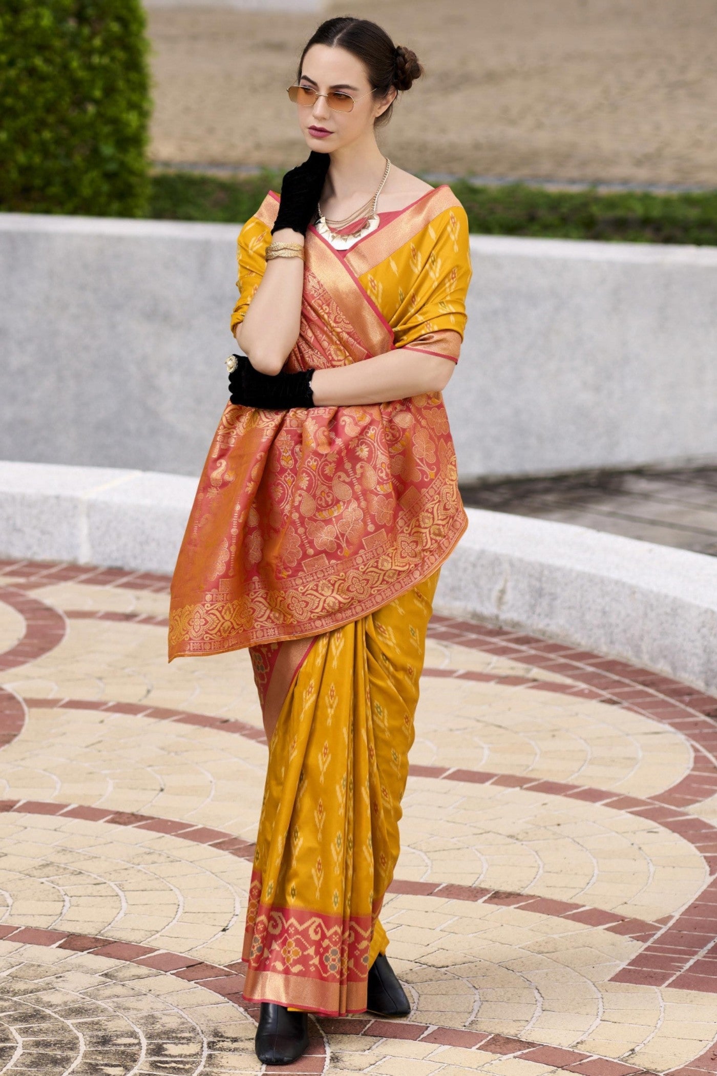 Tulip Yellow Woven Banarasi Soft Silk Saree