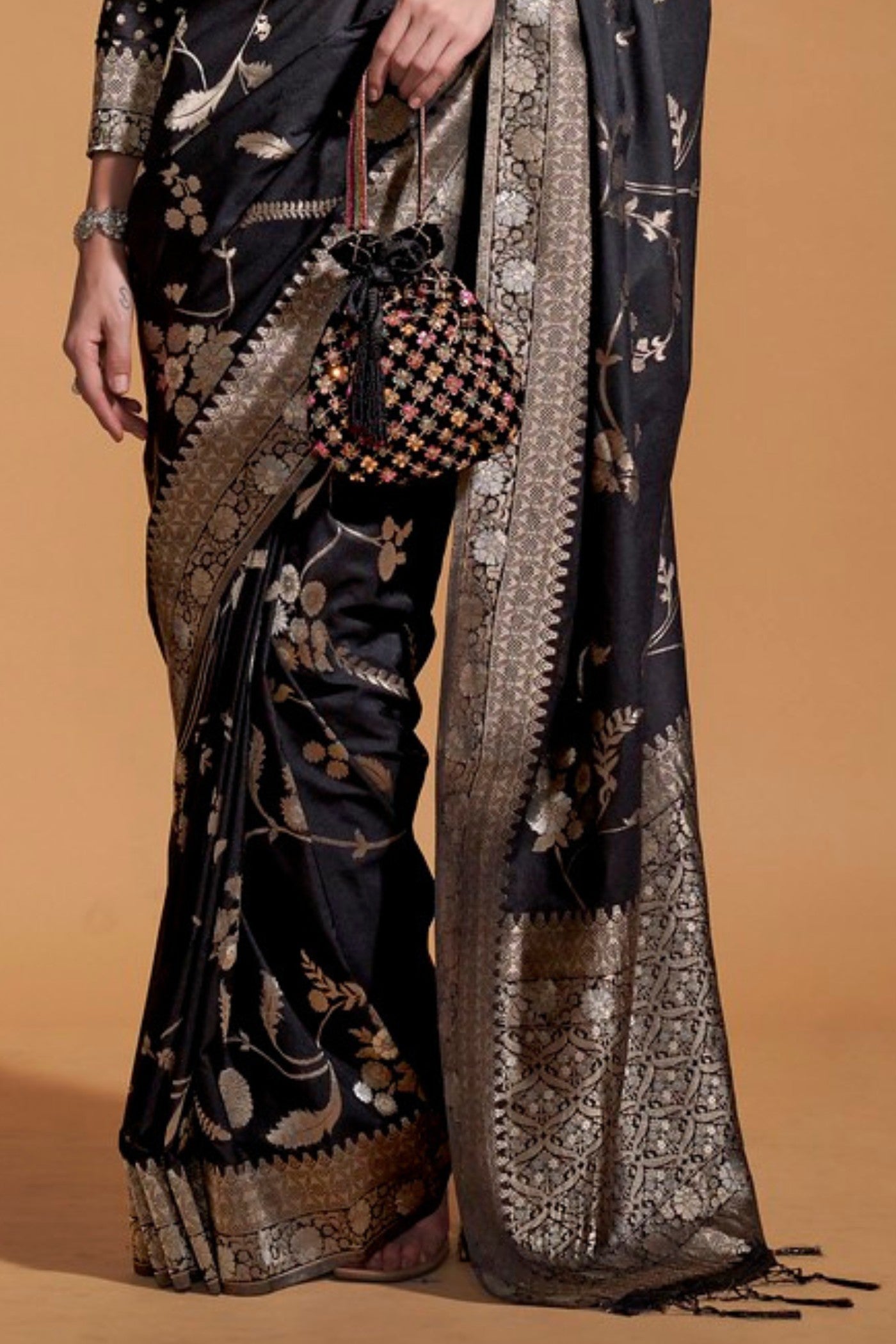 Baltic Black Georgette Handloom Saree