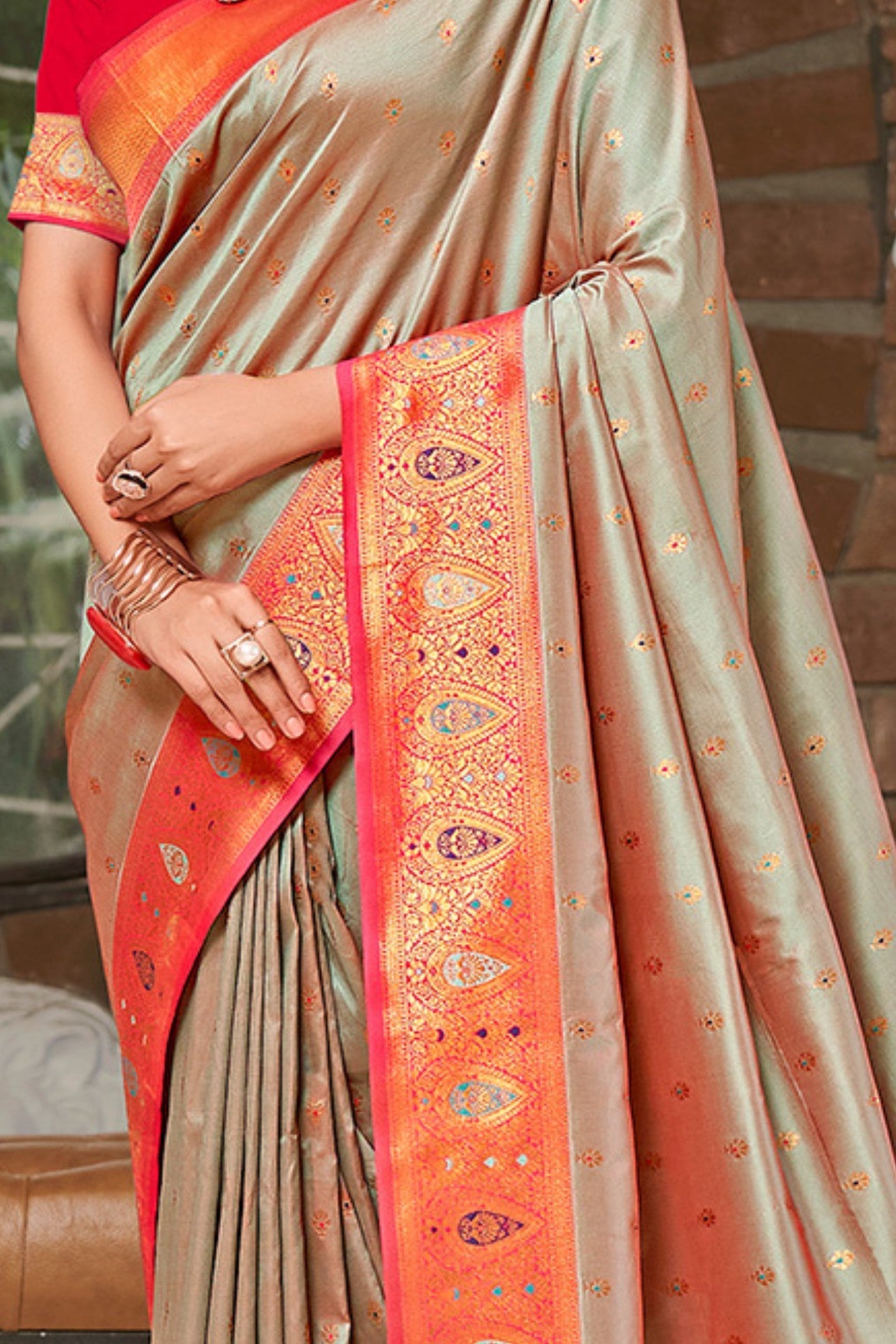 Arrowtown Grey Woven Banarasi Saree