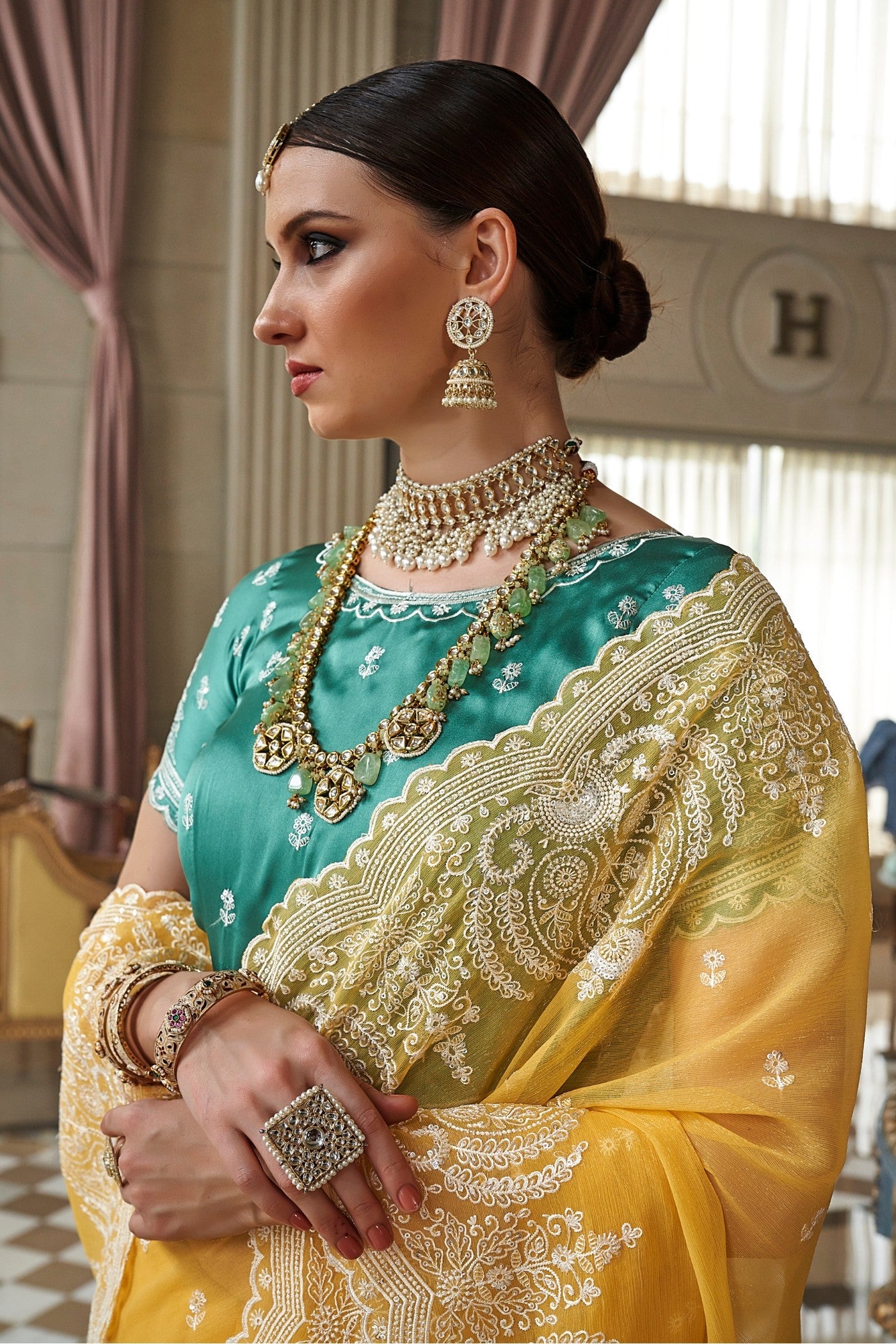 Anzac Yellow Tissue Designer Saree