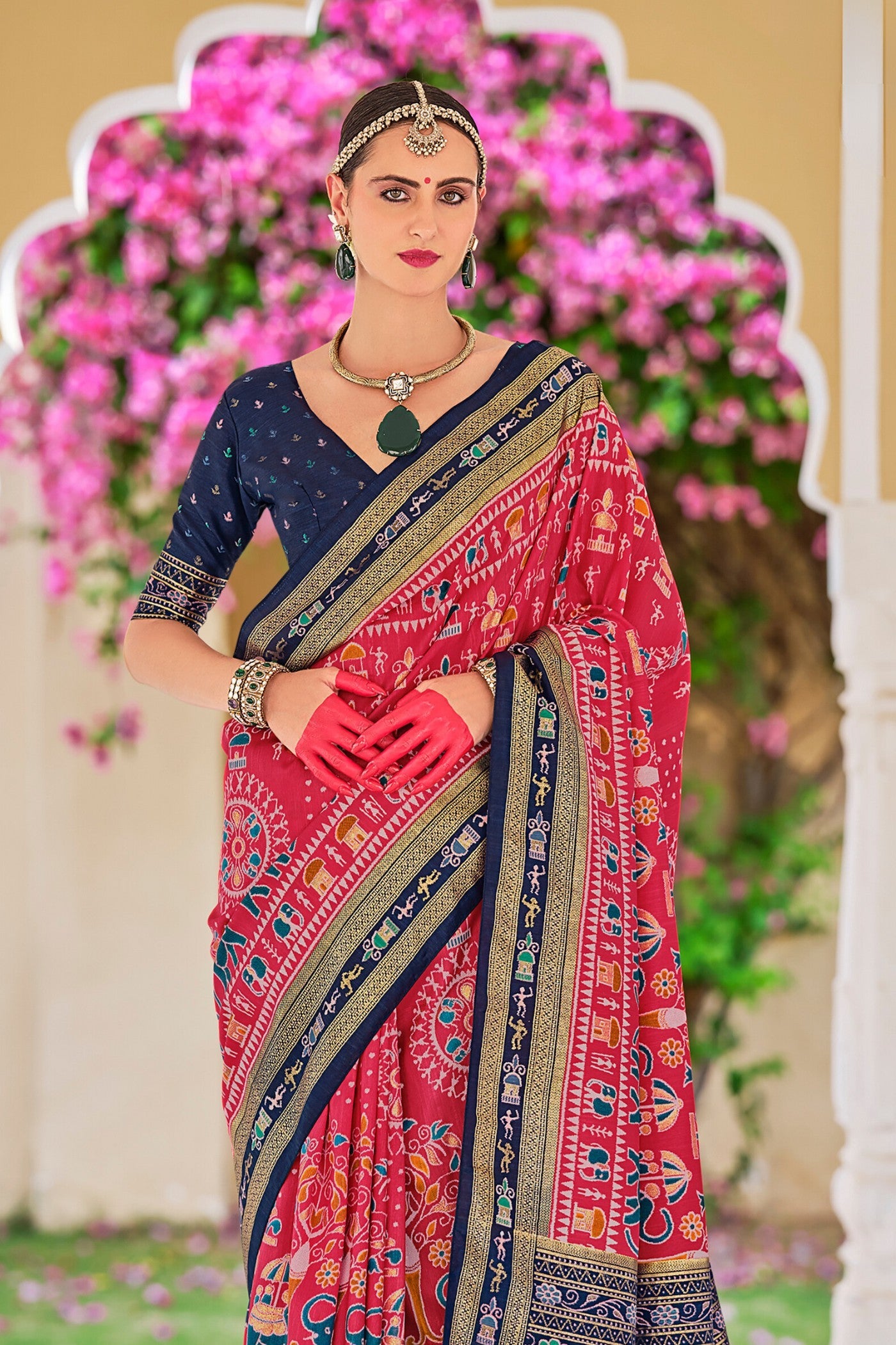 Mandy Pink Printed Patola Saree