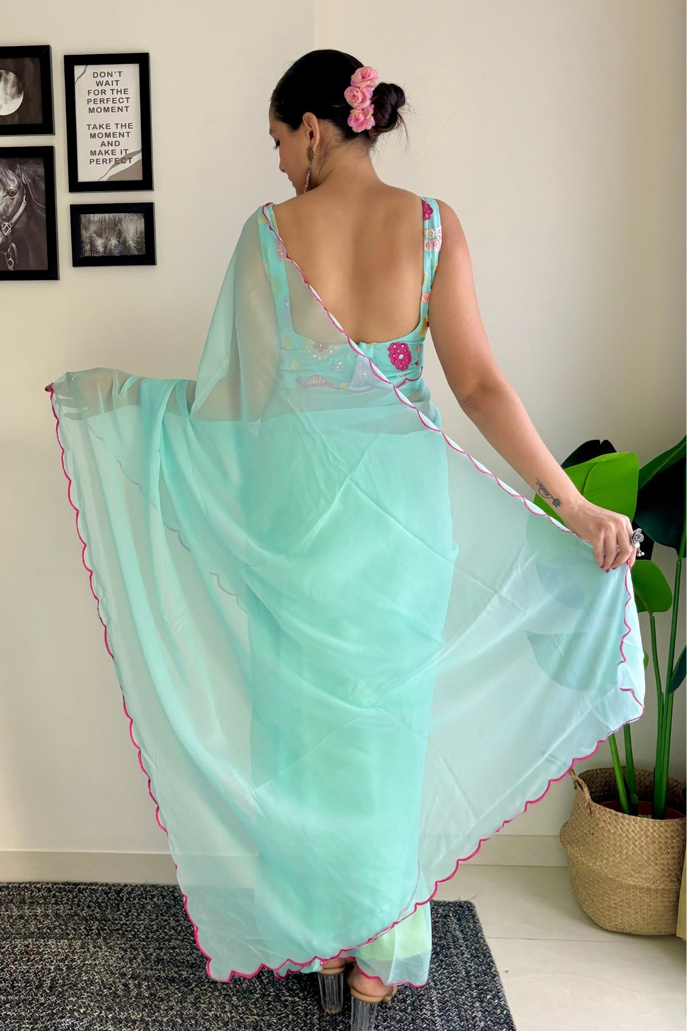 Sky Blue Gerogette Saree