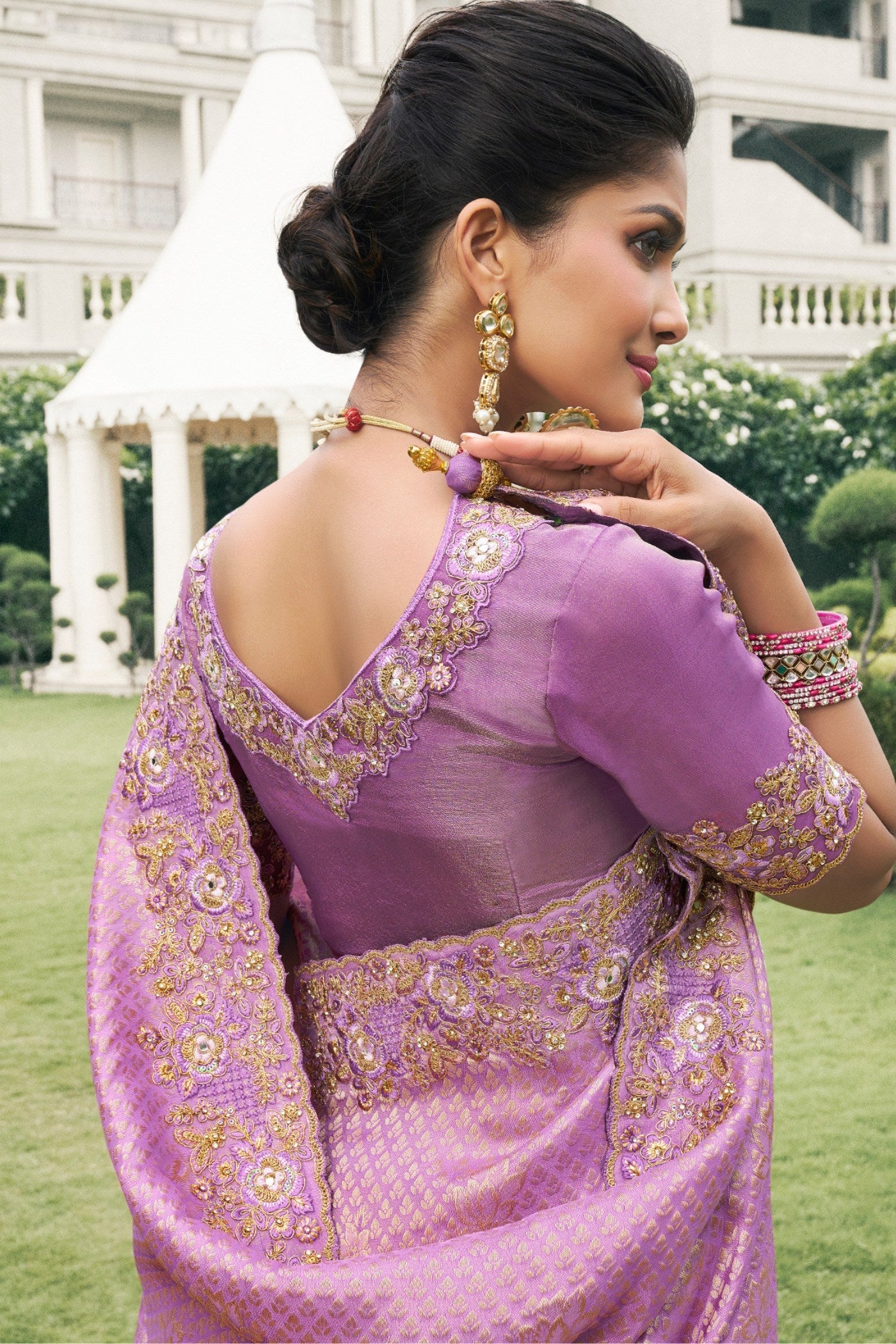 Viola Pink Banarasi Designer Embroidered Saree