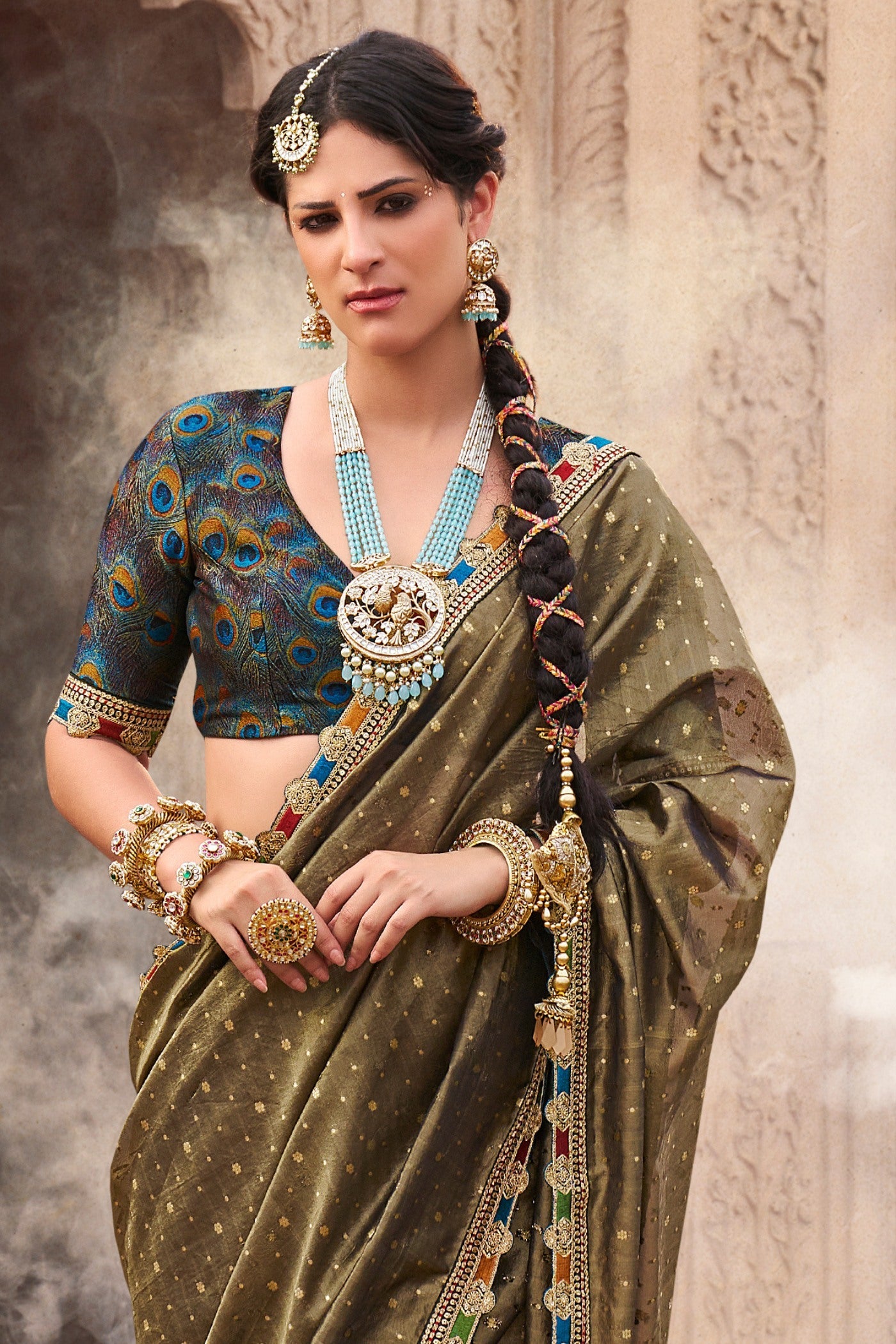 Spicy Mix Brown Tissue Designer Saree