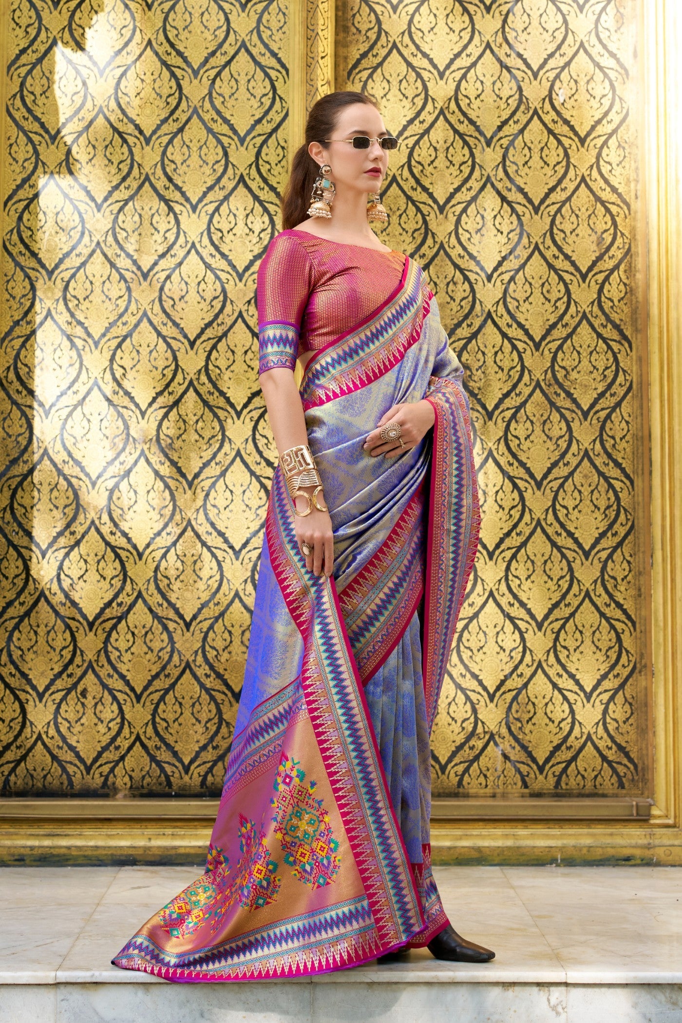 Denim Blue Tissue Handloom Saree