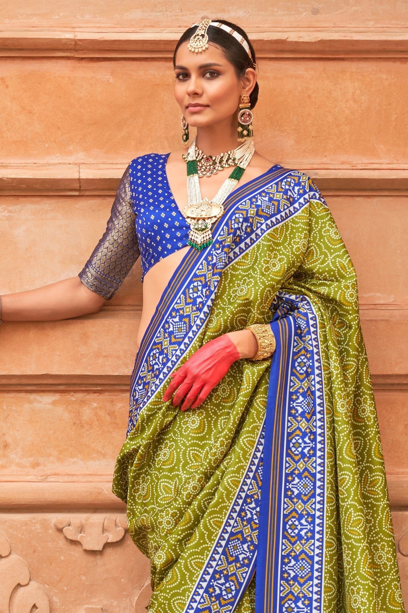 Husk Green Printed Patola Saree