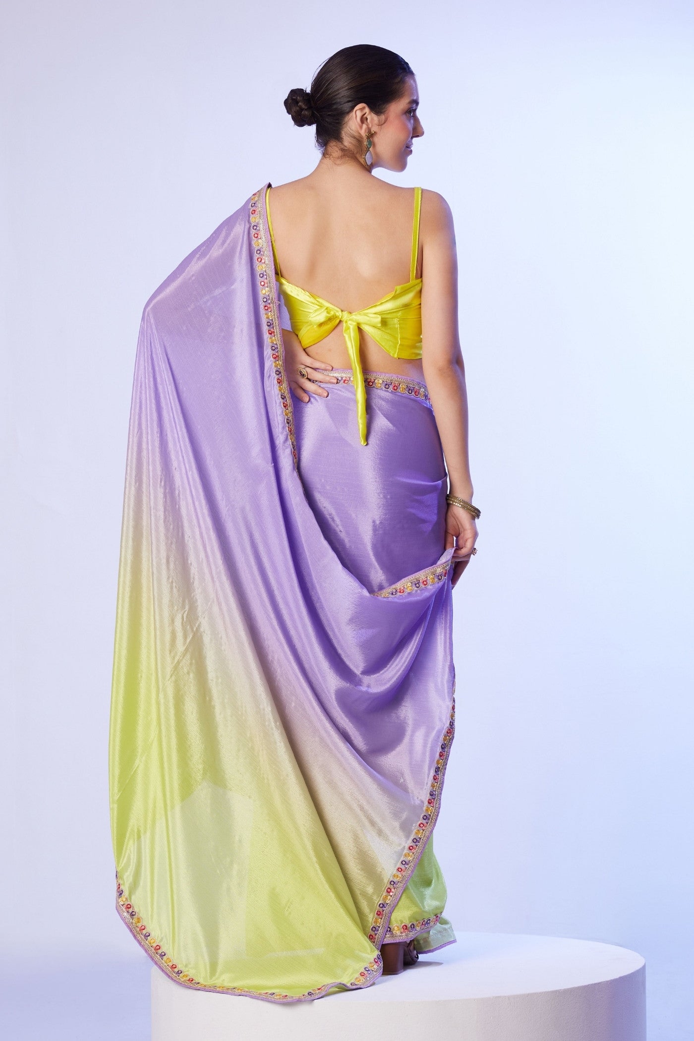 Neon Yellow and Purple Designer Partywear Saree