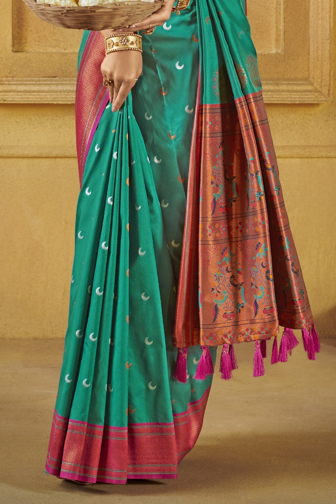 Forest Green Woven Paithani Saree