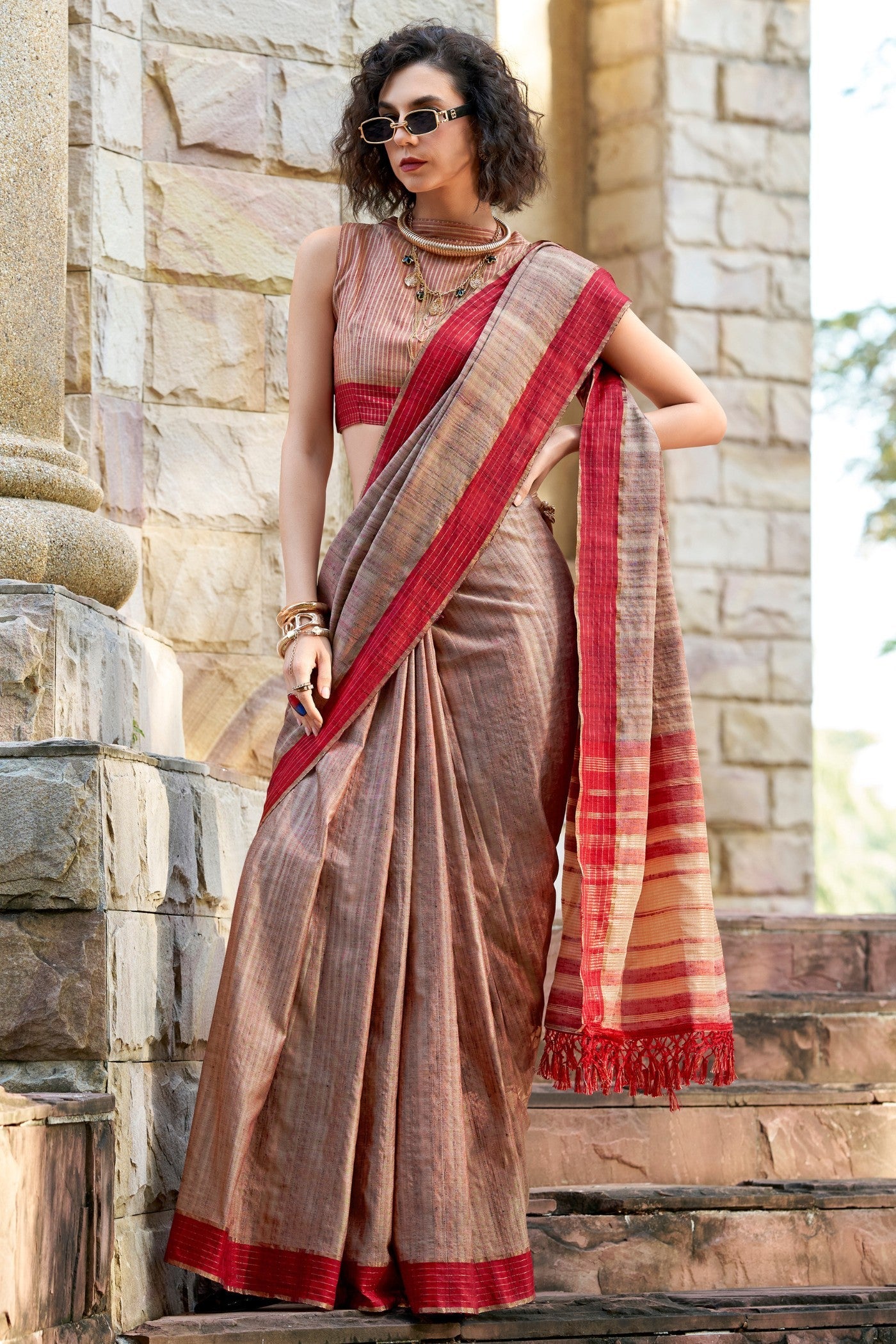 Roman Coffee Brown Handloom Katan Saree