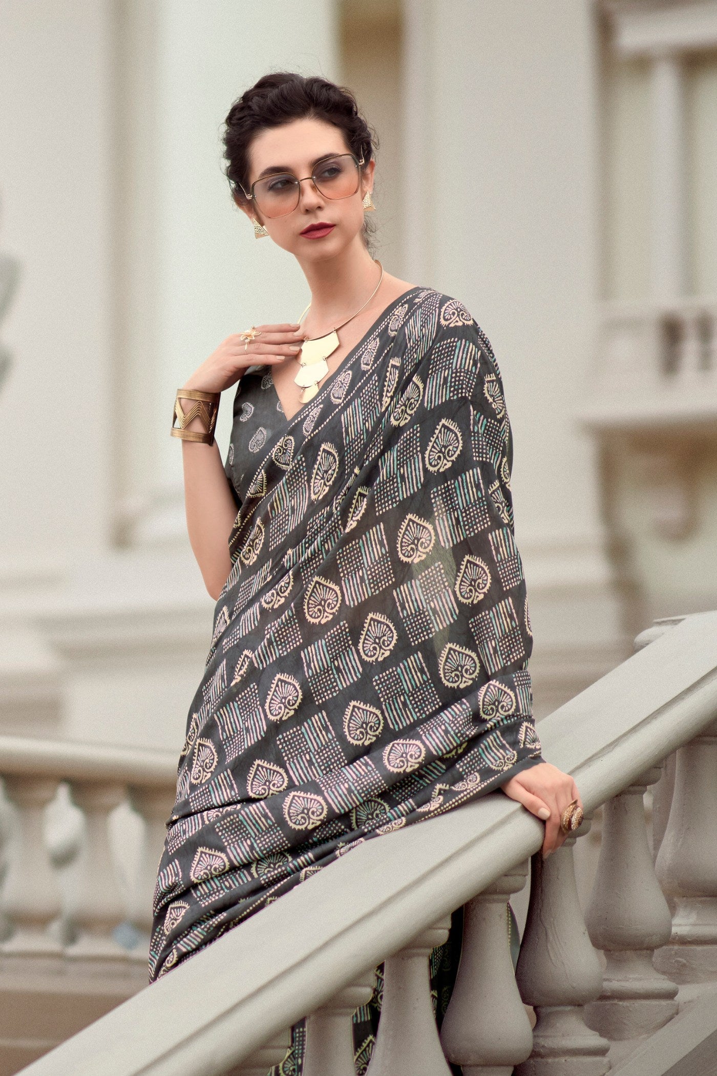 Dorado Grey Mul Mul Cotton Saree