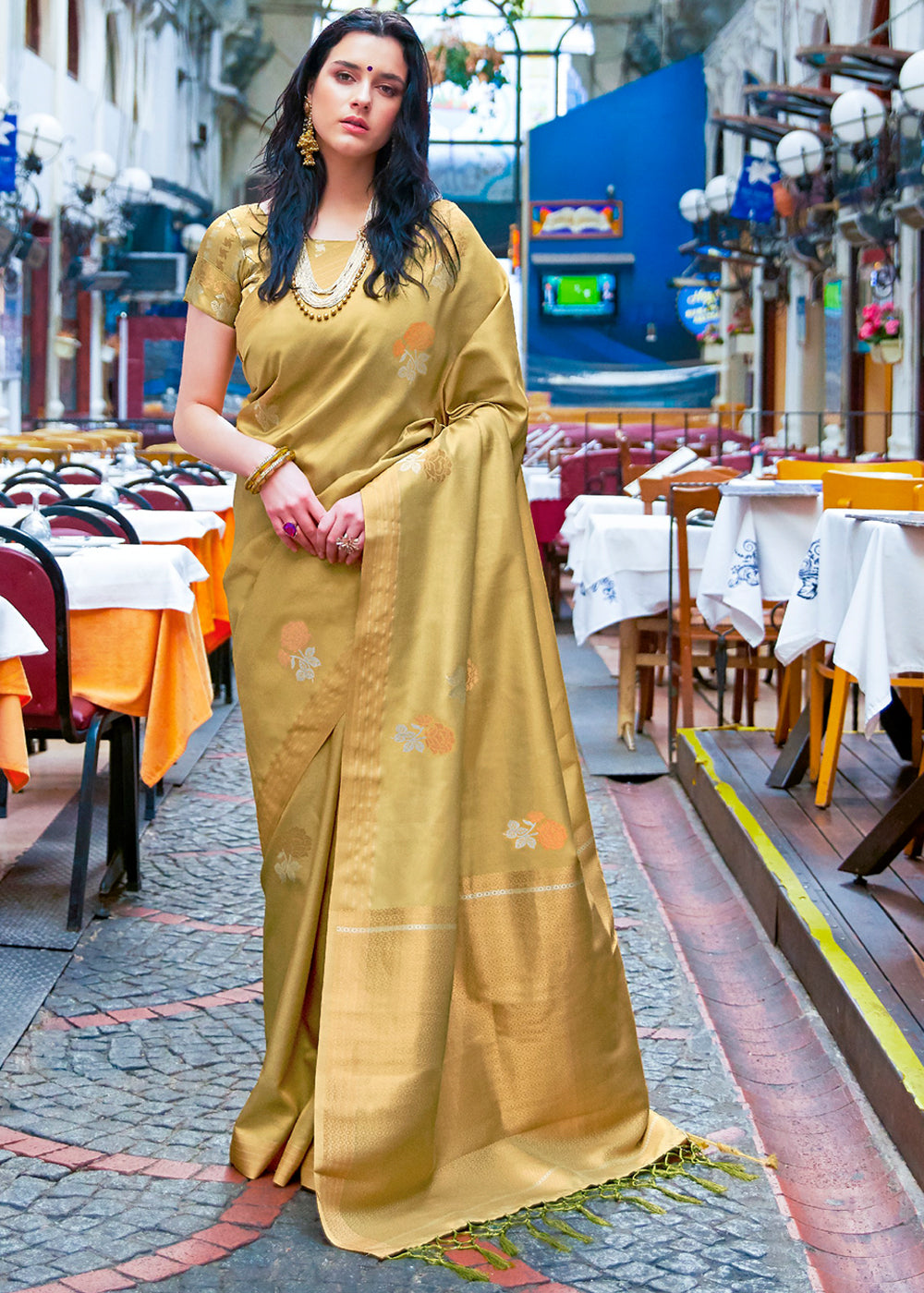 Driftwood Brown Zari Woven South Silk Saree