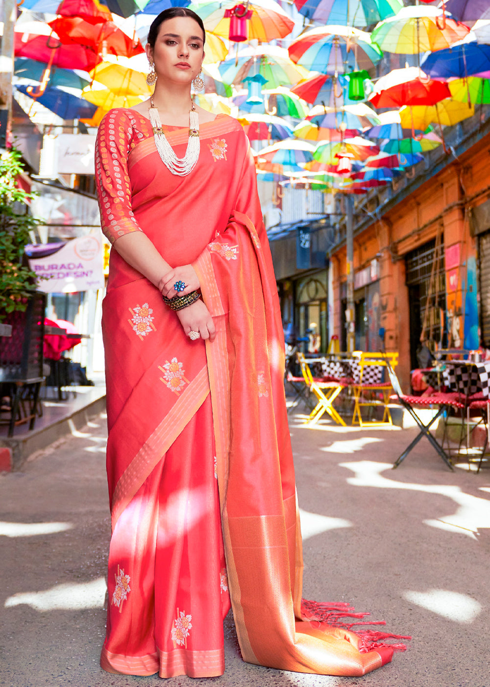 Froly Pink Zari Woven South Silk Saree