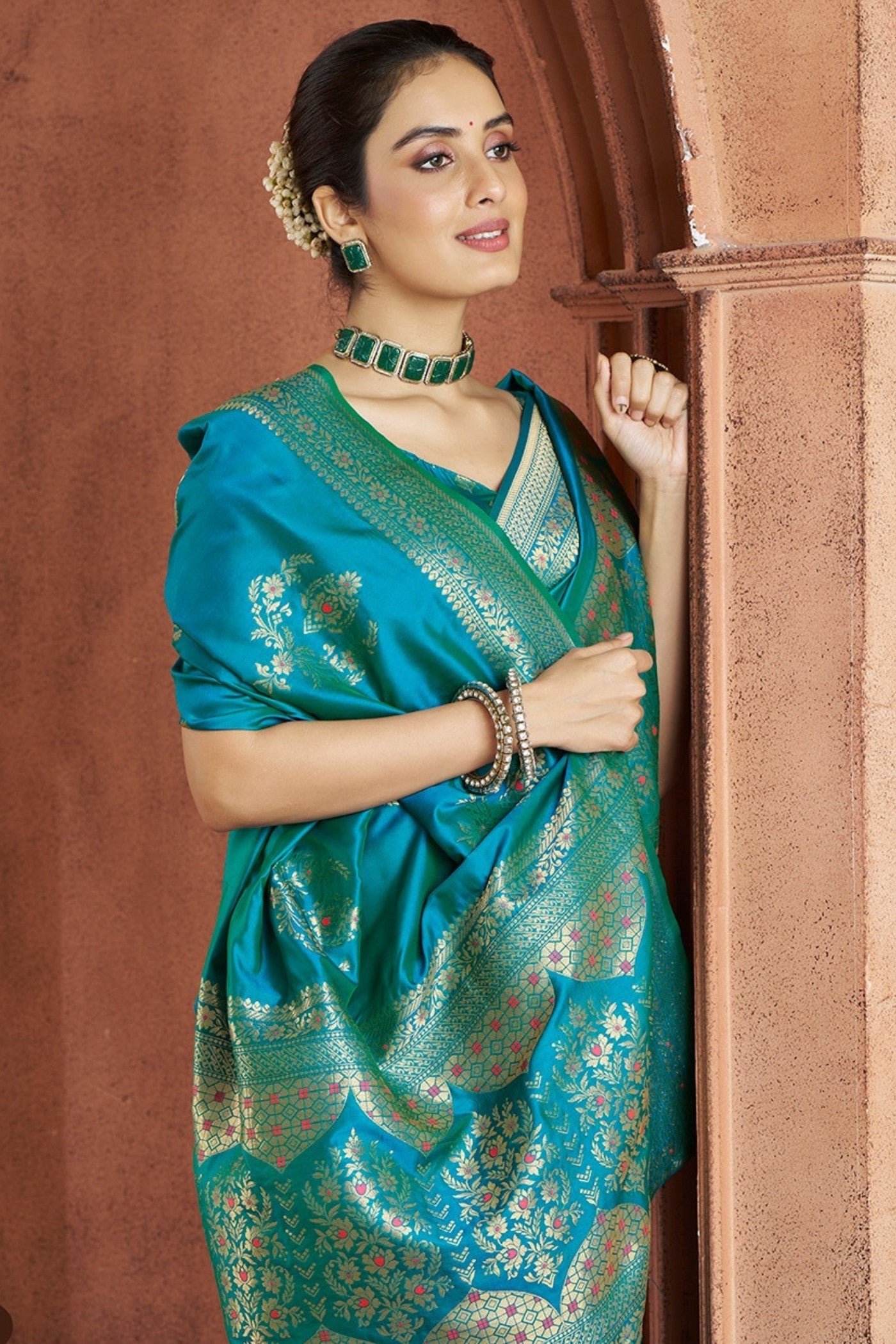 Peacock Blue Woven Banarasi Saree