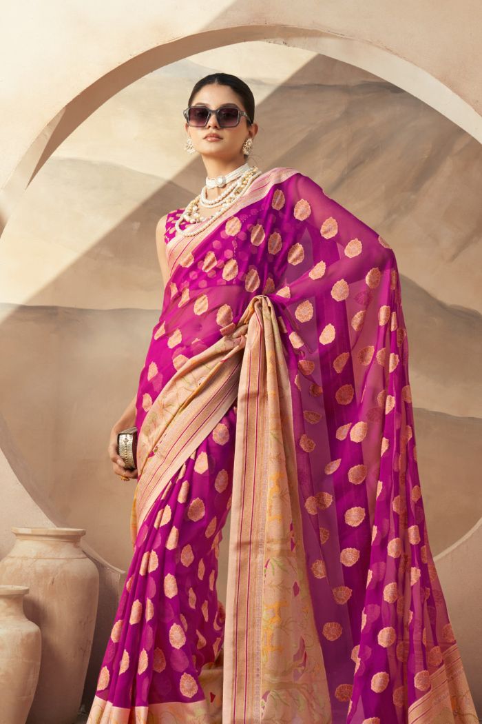 Jazzberry Jam Pink Woven Georgette saree