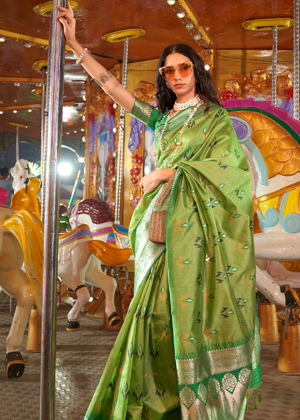 Peridot Green Handloom Banarasi Silk Saree