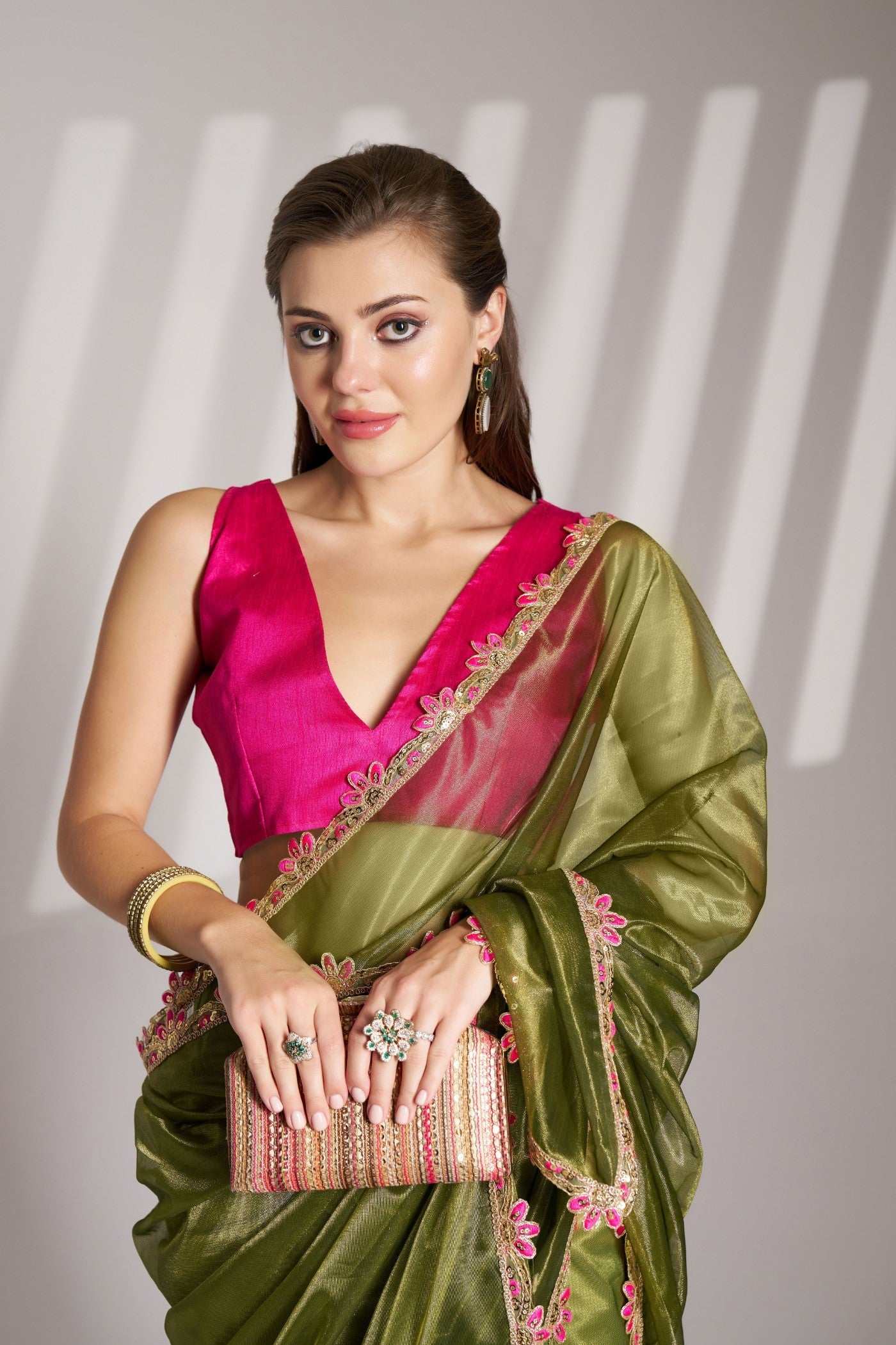 Bronzetone Green Partywear Net Saree