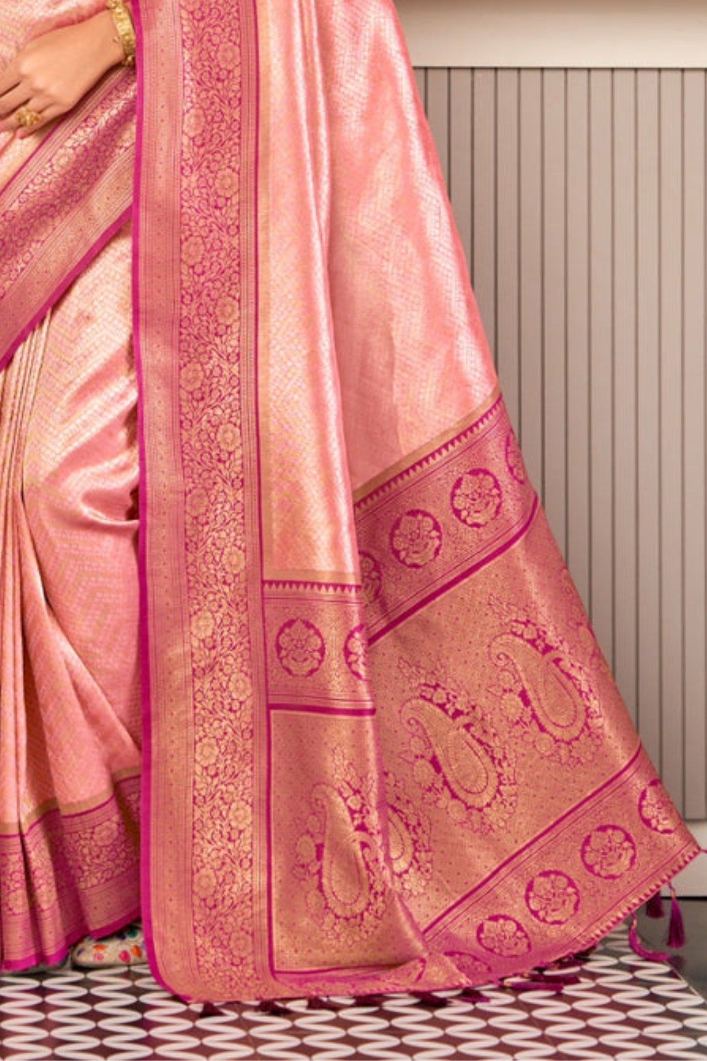 Blush Pink Zari Woven Kanjivaram Saree