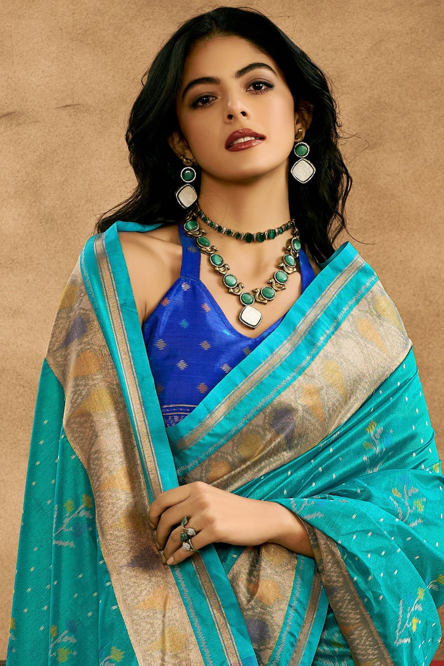 Tradewind Blue Patola Handloom Saree