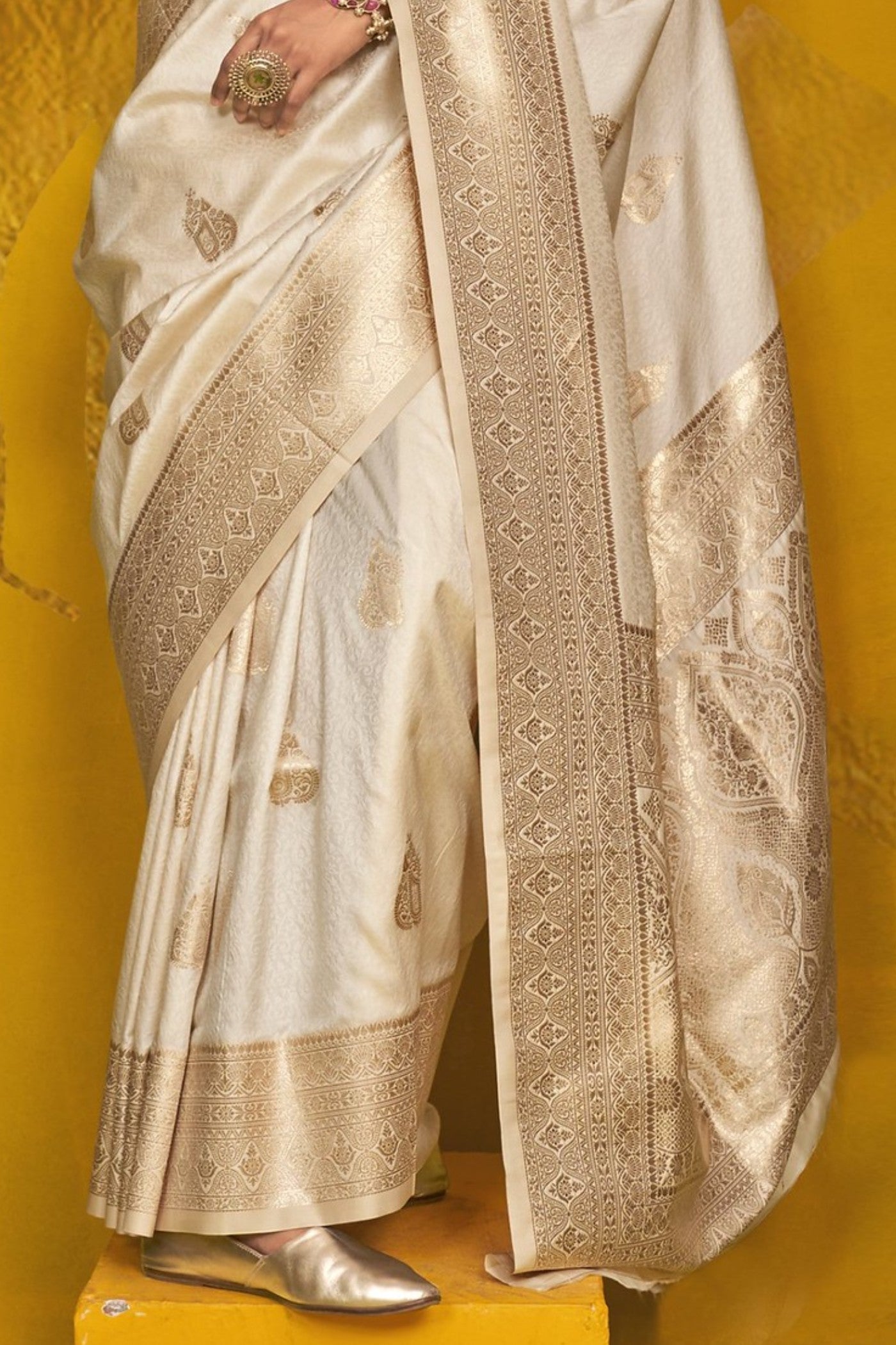 Windsor Cream Banarasi Handloom Silk Saree