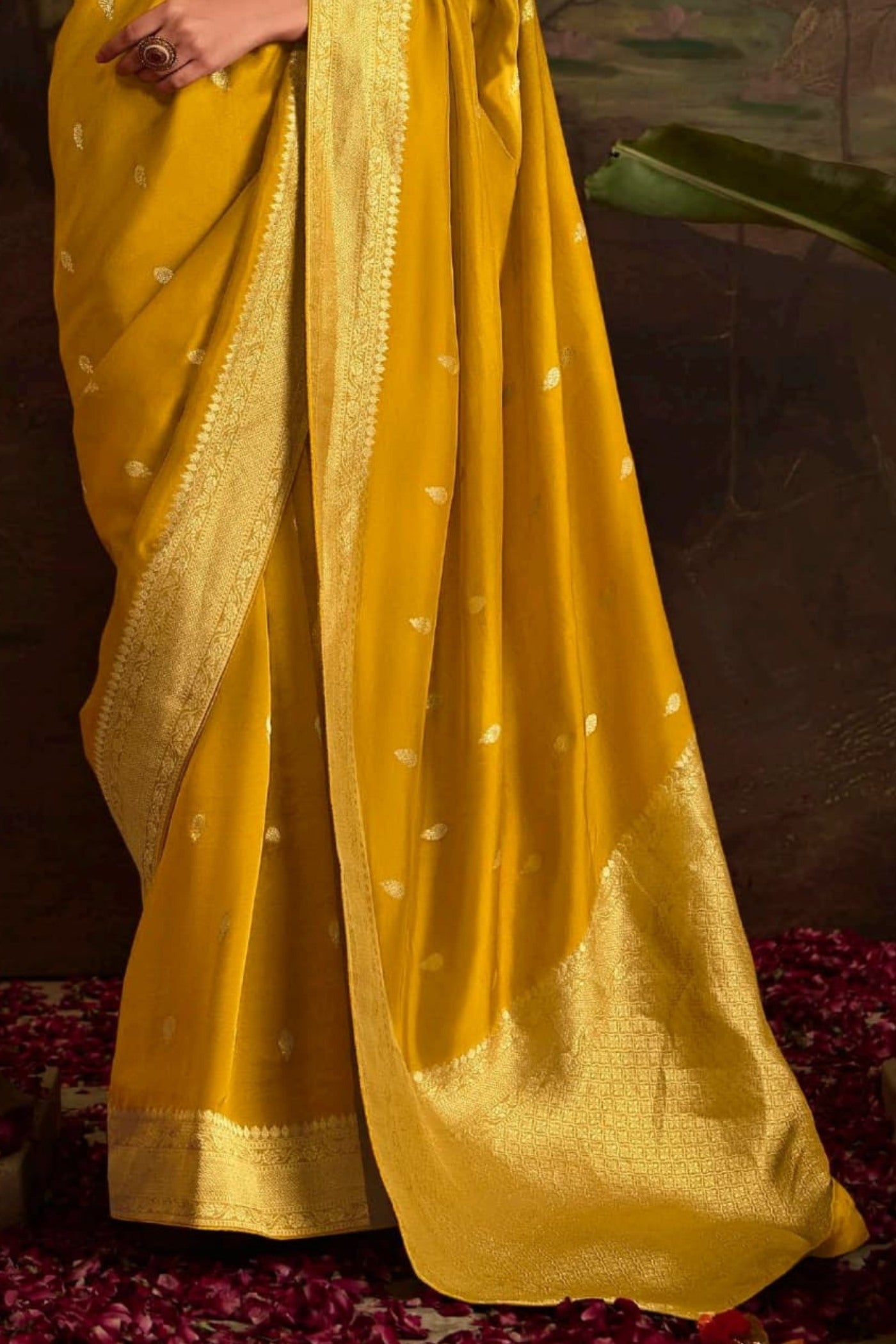 Equator Yellow Designer Banarasi Dola Silk Saree