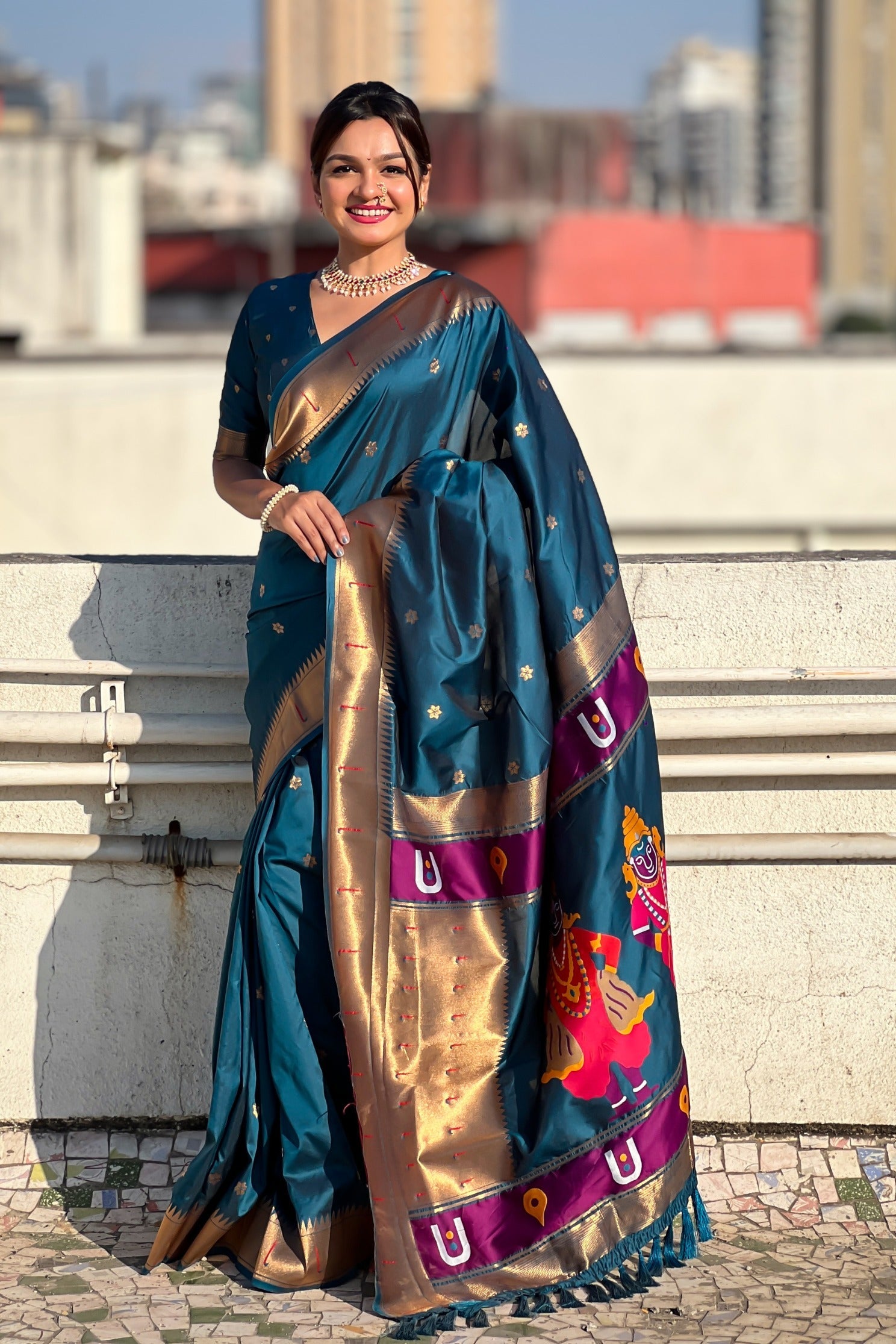 Peacock Blue Woven Paithani Saree