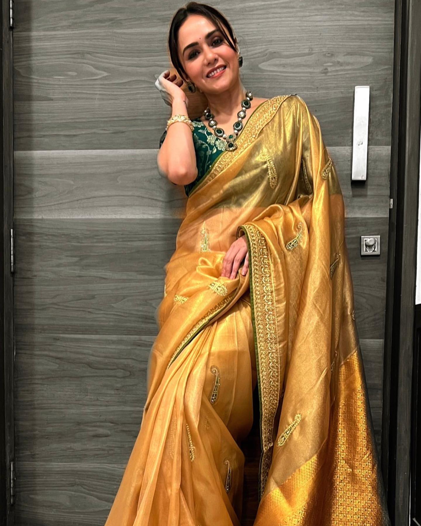 Copper Golden Woven Designer Organza Silk Saree