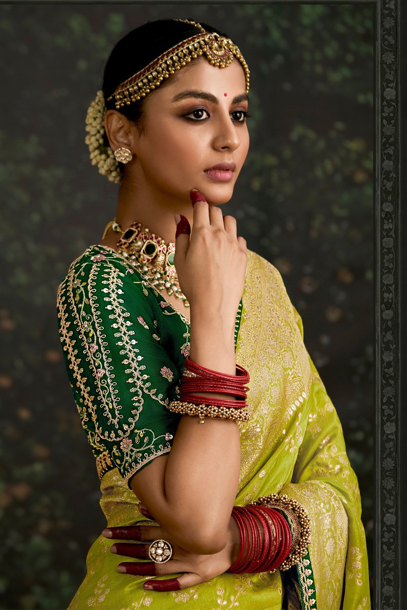 Pear Green Designer Banarasi Saree