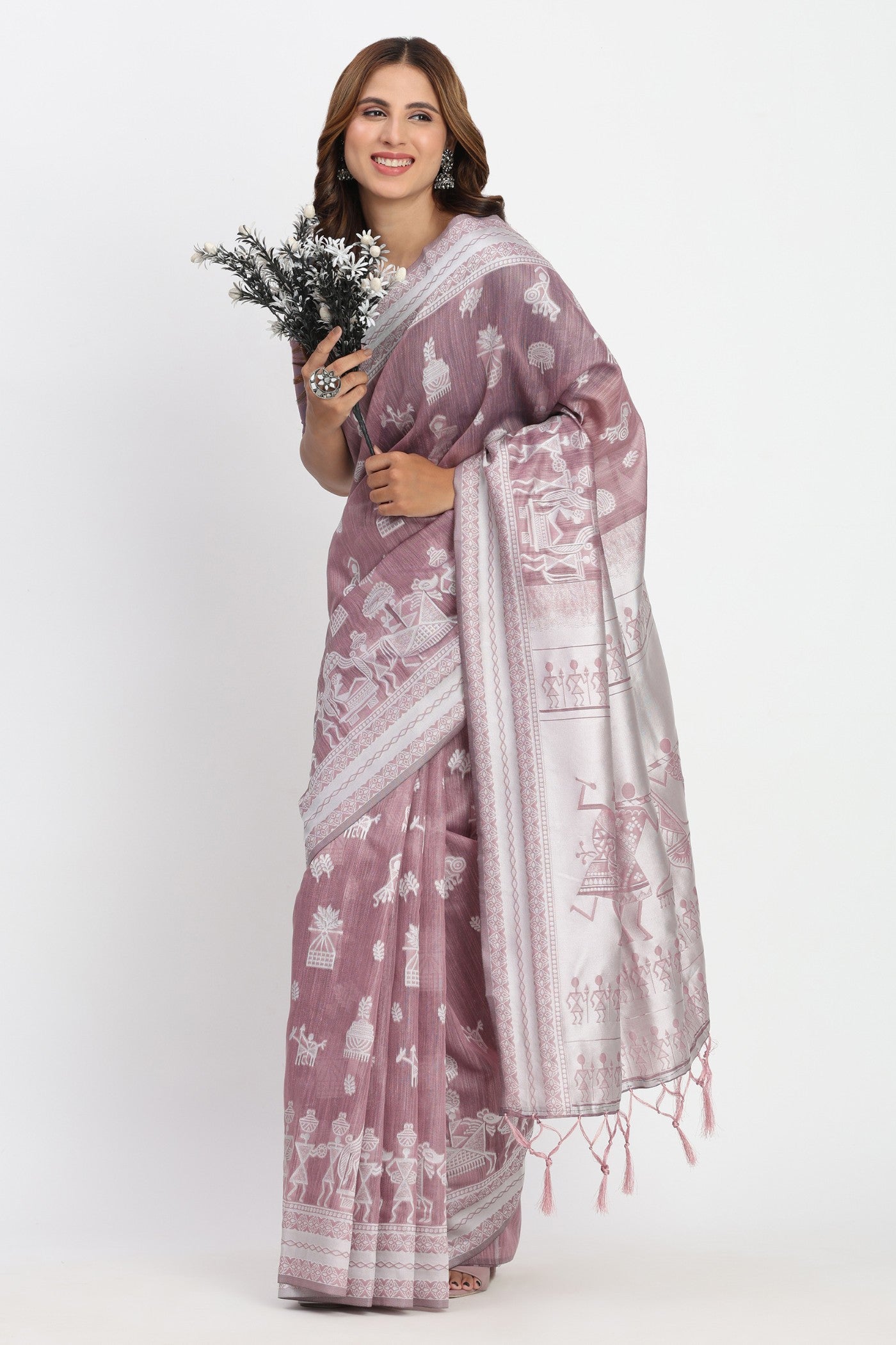 Mauve Purple Woven Linen Cotton Saree