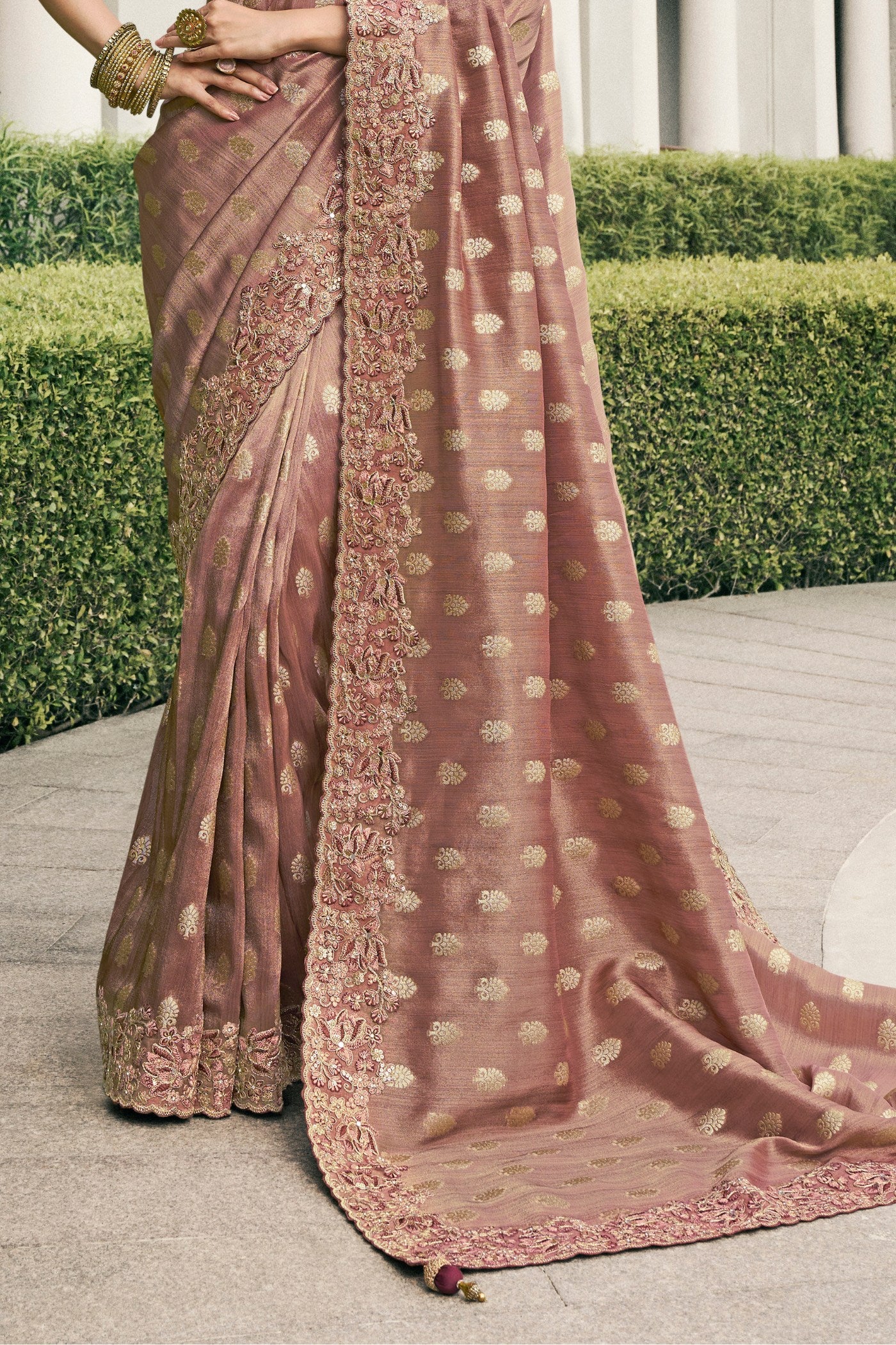 Coffee Brown Banarasi Designer Embroidered Saree