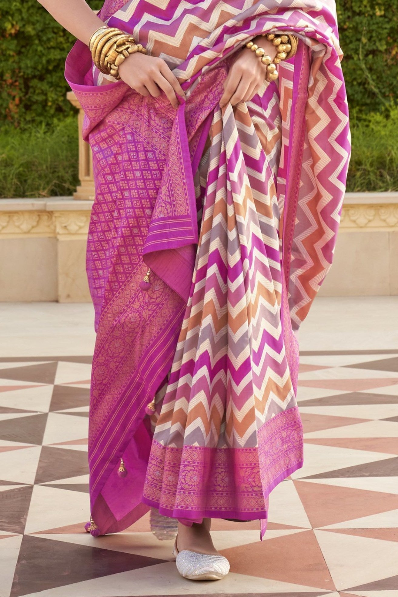 Lotus Pink Woven Patola Printed Silk Saree