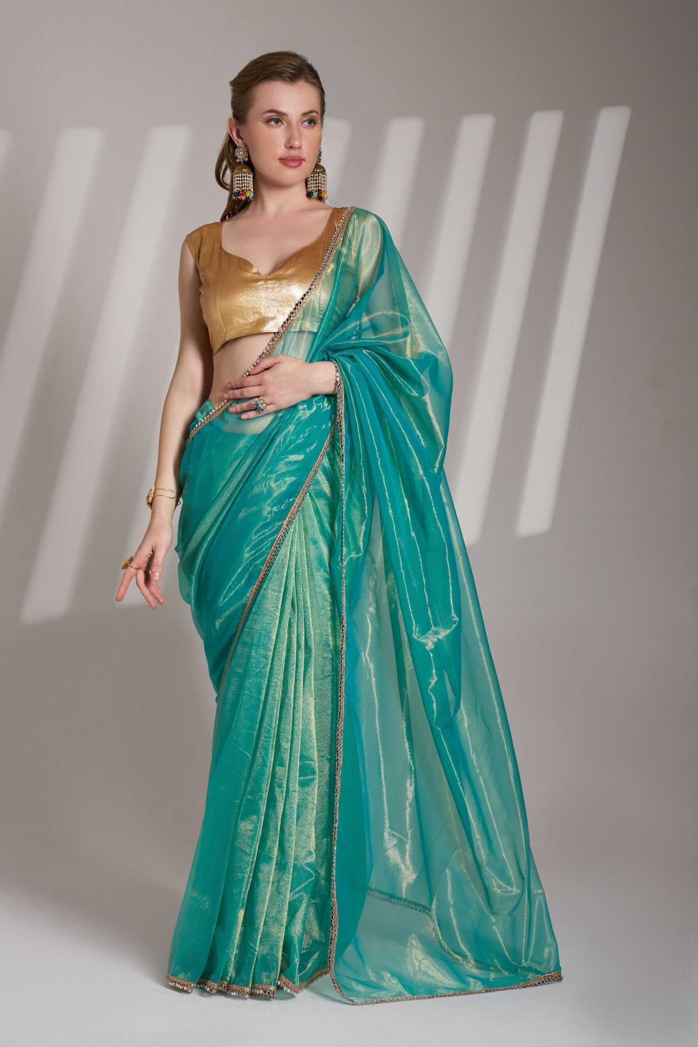 Greenish Blue Partywear Net Saree