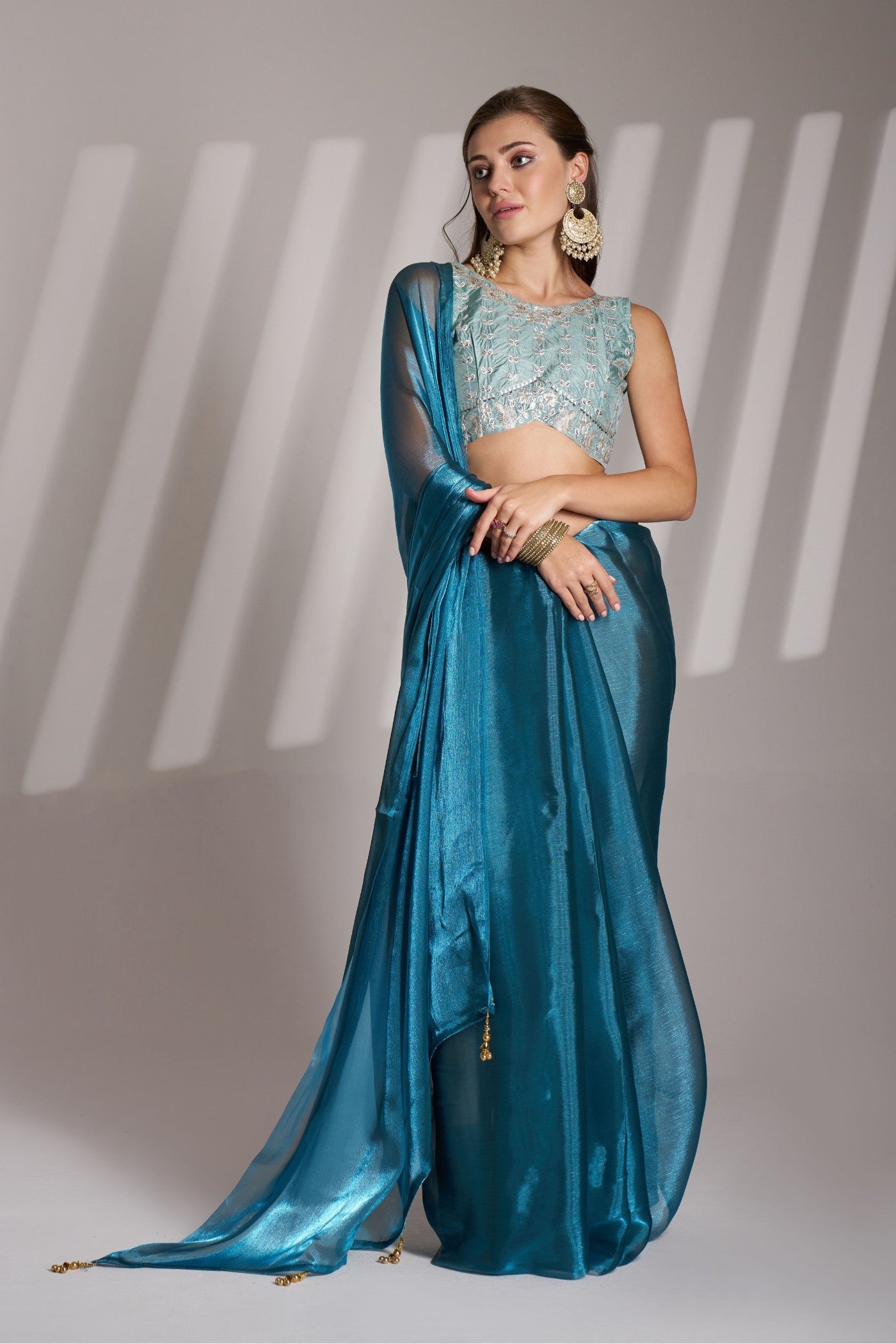 Denim Blue Partywear Net Saree